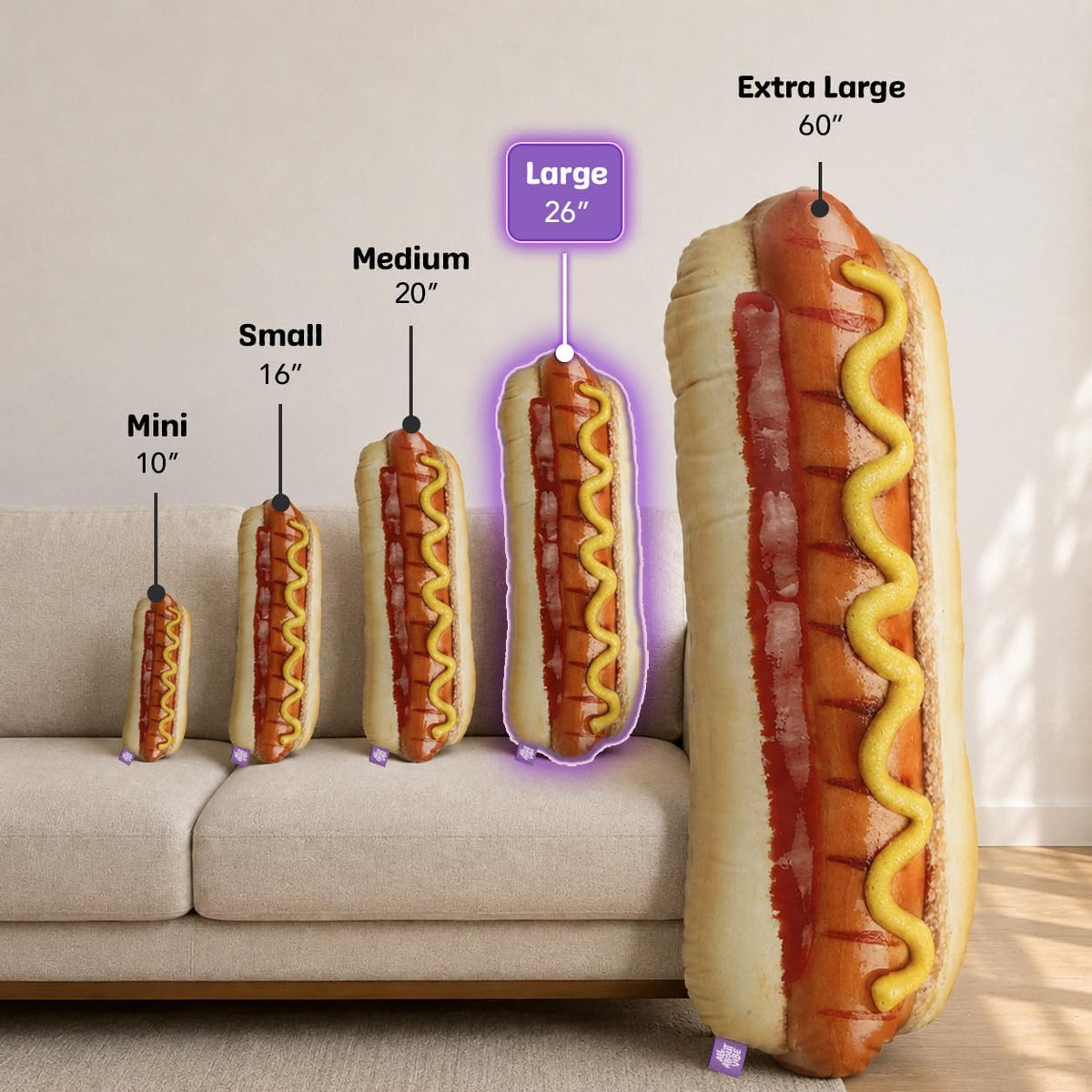 All About Vibe Hot Dog Pillow, Realistic 3D Novelty Throw Pillow