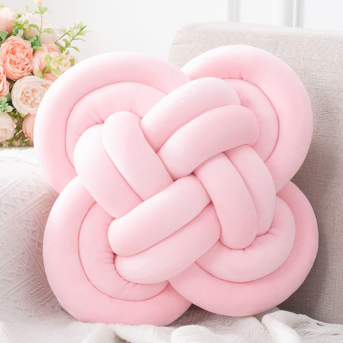 Knot Pillow, Decorative Throw Pillows with Soft Plush for Couch, 12" Knotted Pillows Black Dorm Room Decor Knot Pillow Ball Decorative Cushion for Bed Living Room