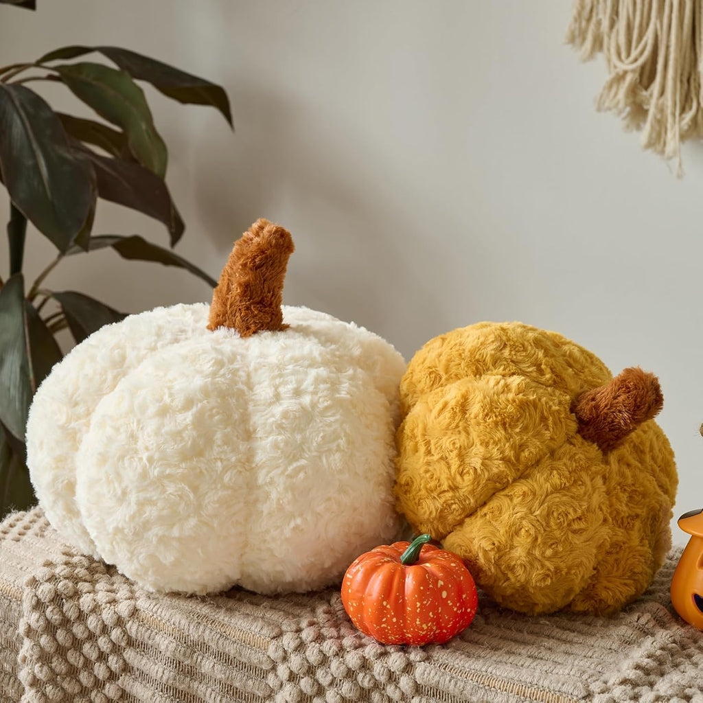 Pumpkin Pillow, Fall Decorative Pillows for Couch, Pumpkin Plush Throw Pillows for Bed (Beige, 8.6 Inches)