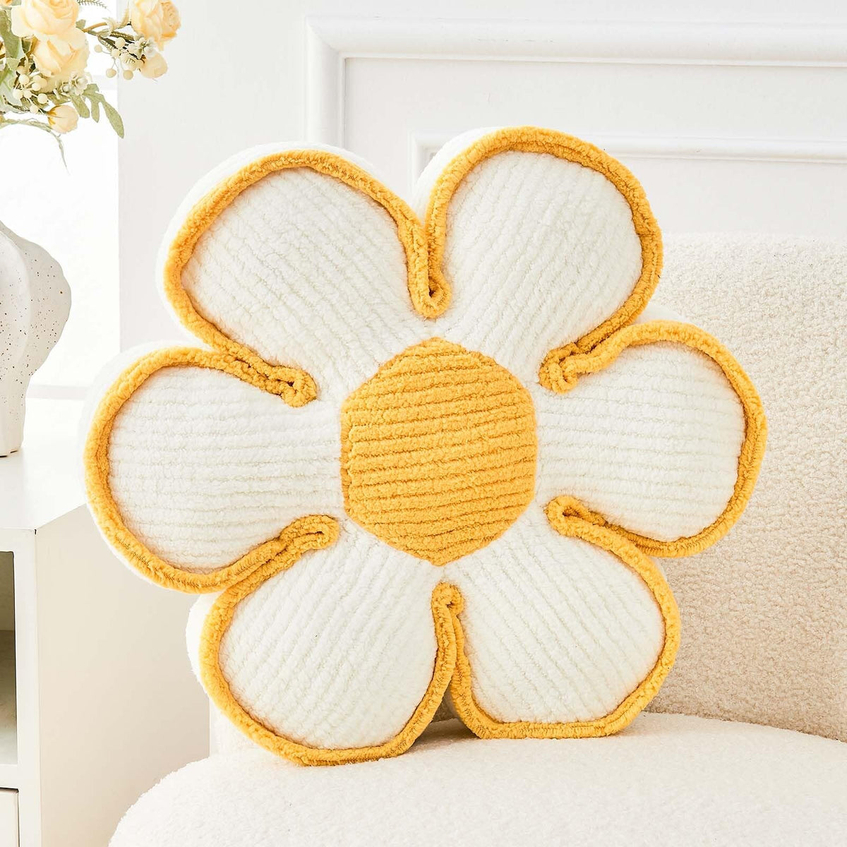 Kcvvcr Soft Flower Shaped Floor Cushion, Plush Decorative Throw Pillow, Cute Seating Cushion, Room Decor Pillow for Sofa Couch Bed (13.7 Inch, Black)