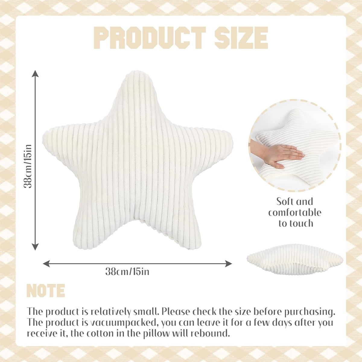 Qunclay 15" Star Pillow Star Soft Striped Faux Fur Plush White Throw Pillow