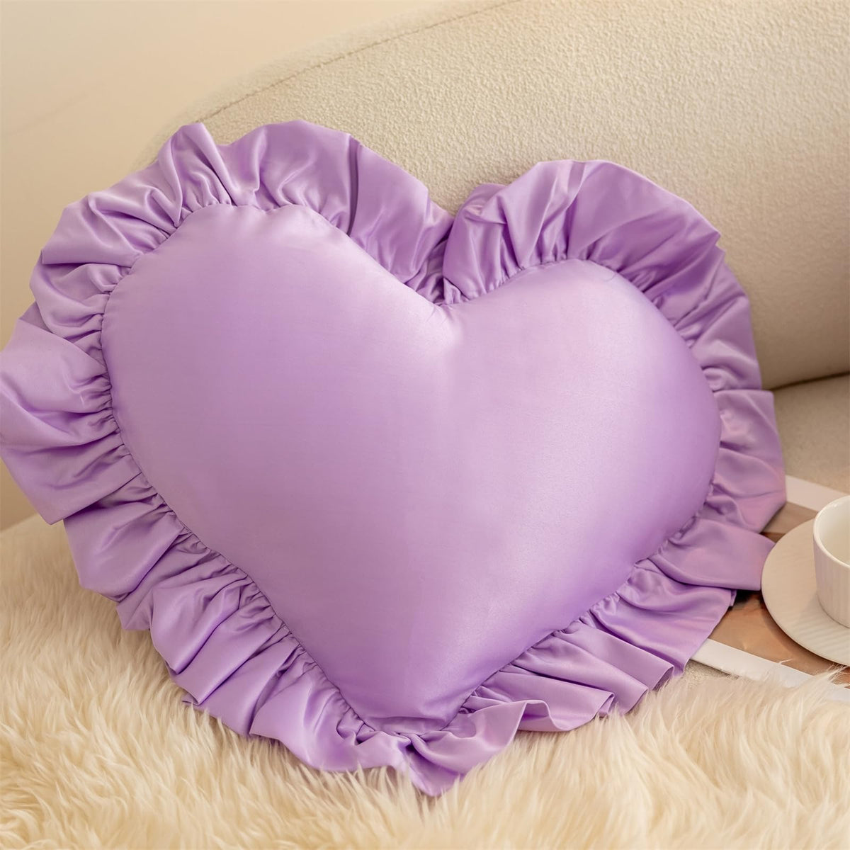 MOJUN Black Heart Pillow, Soft Heart Shaped Pillow with Bow Ruffle Design Love Room Decor Pillows for Sofa Bed Chair Cute Heart Shaped Throw Pillow Cushion for Bedroom Living Room