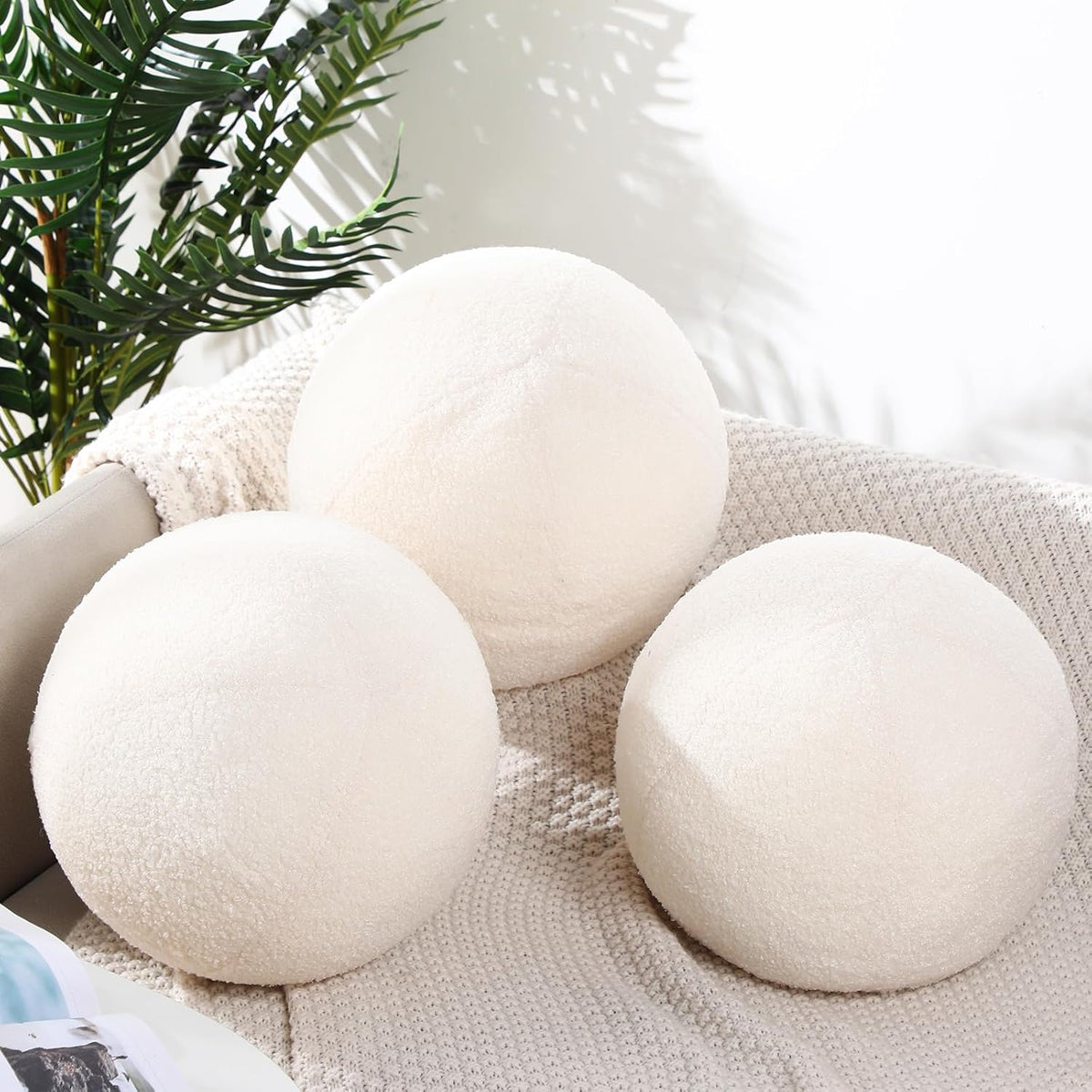 Suzile 3 Pack Ball Pillows, 13.8 Inch Round Throw Pillows,White