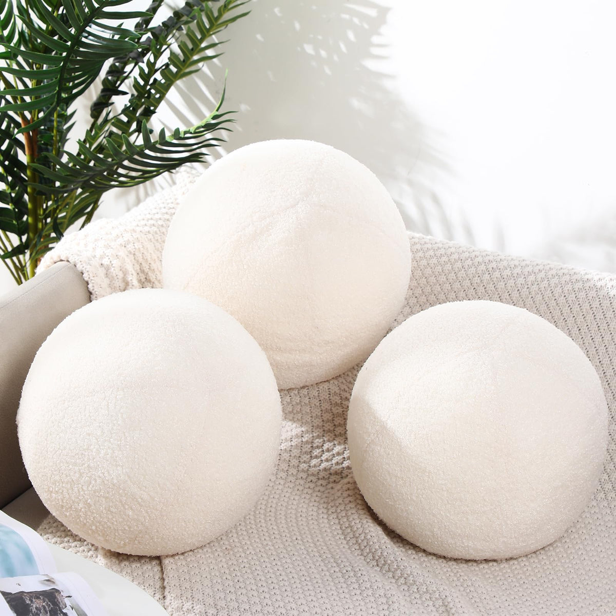 Suzile 3 Pack Ball Pillows, 13.8 Inch Round Throw Pillows,White