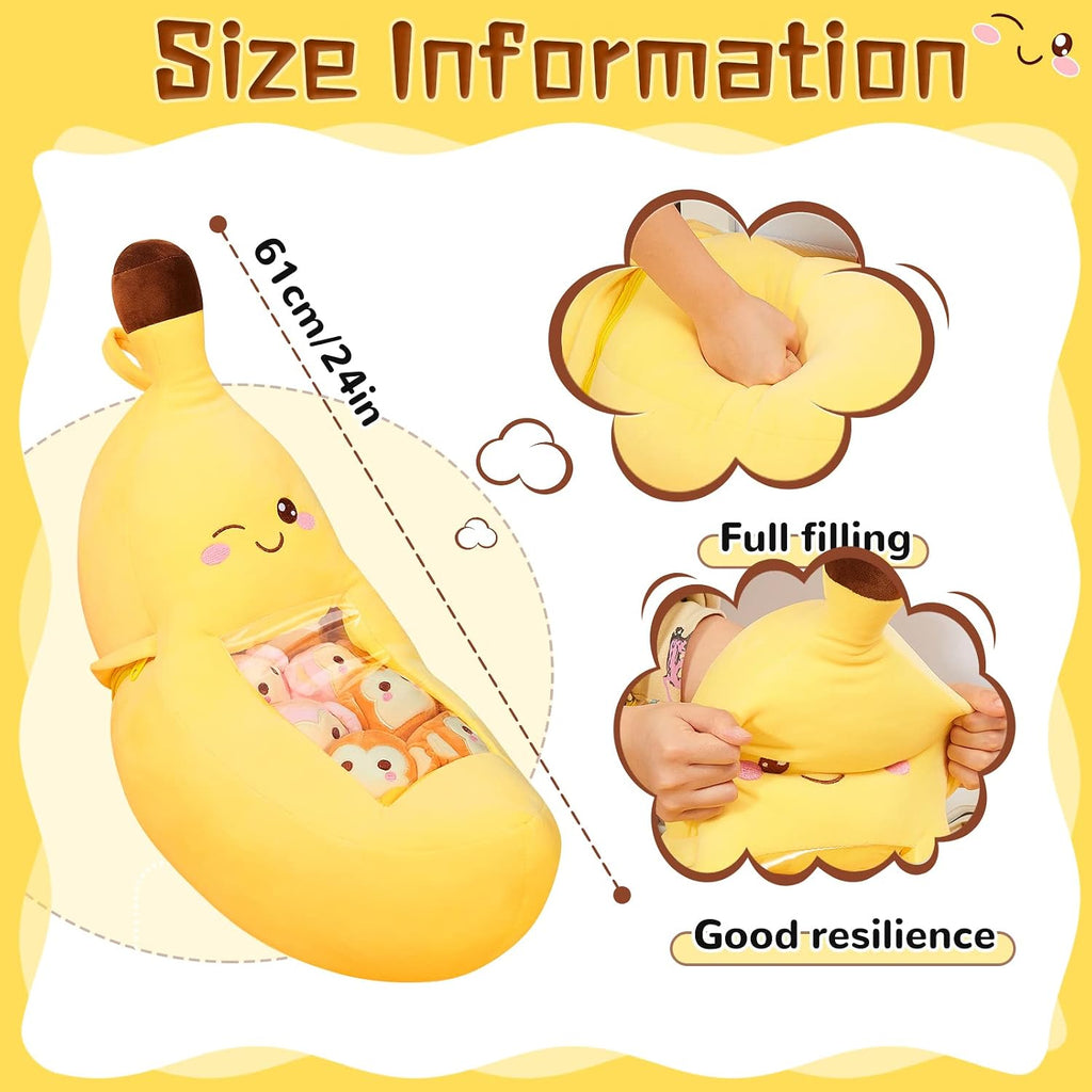 Lewtemi Banana Pillow Cute Kawaii Plush Toy with Monkeys, Banana