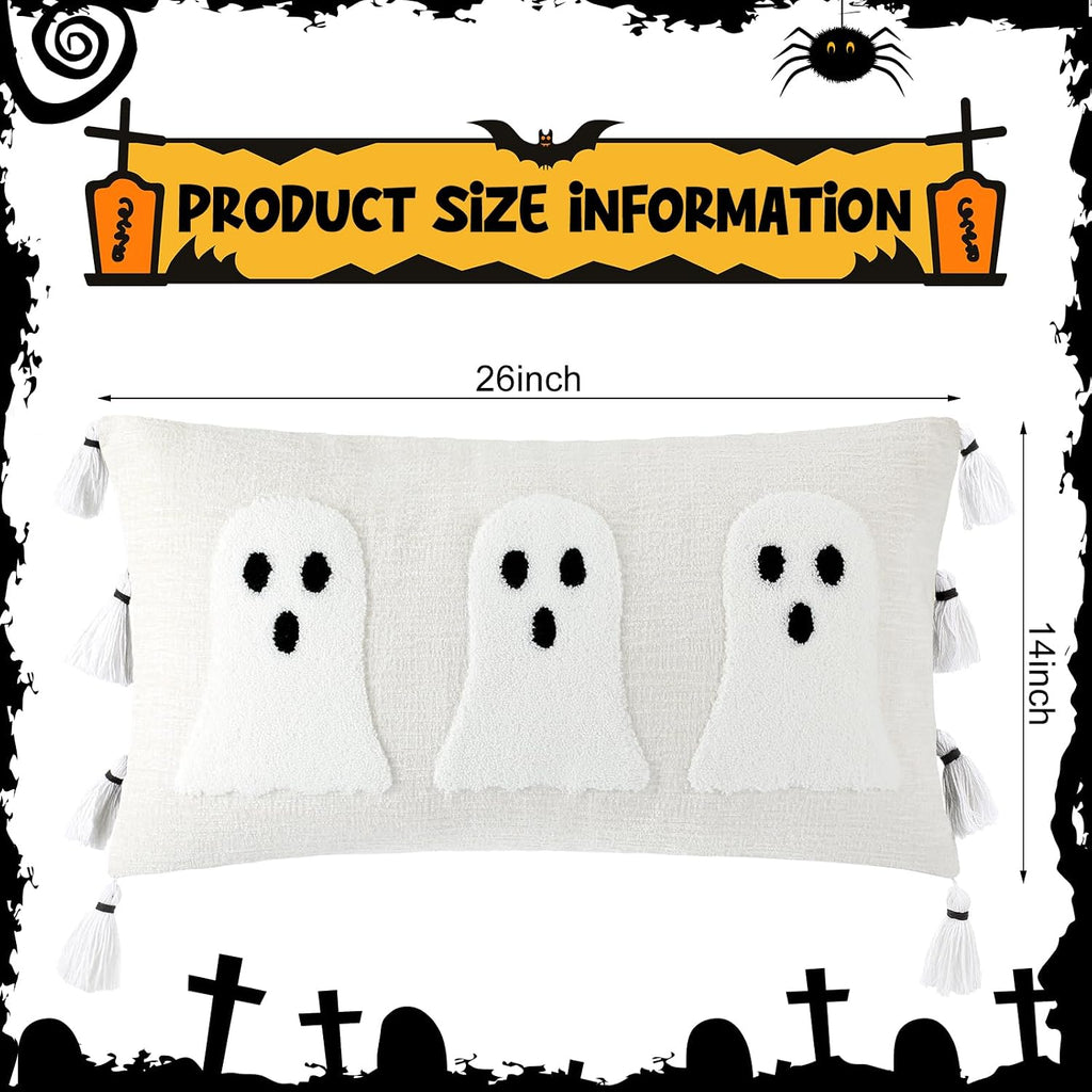 Vercraft Halloween Ghost Lumbar Throw Pillow with Tassels 14x26,White