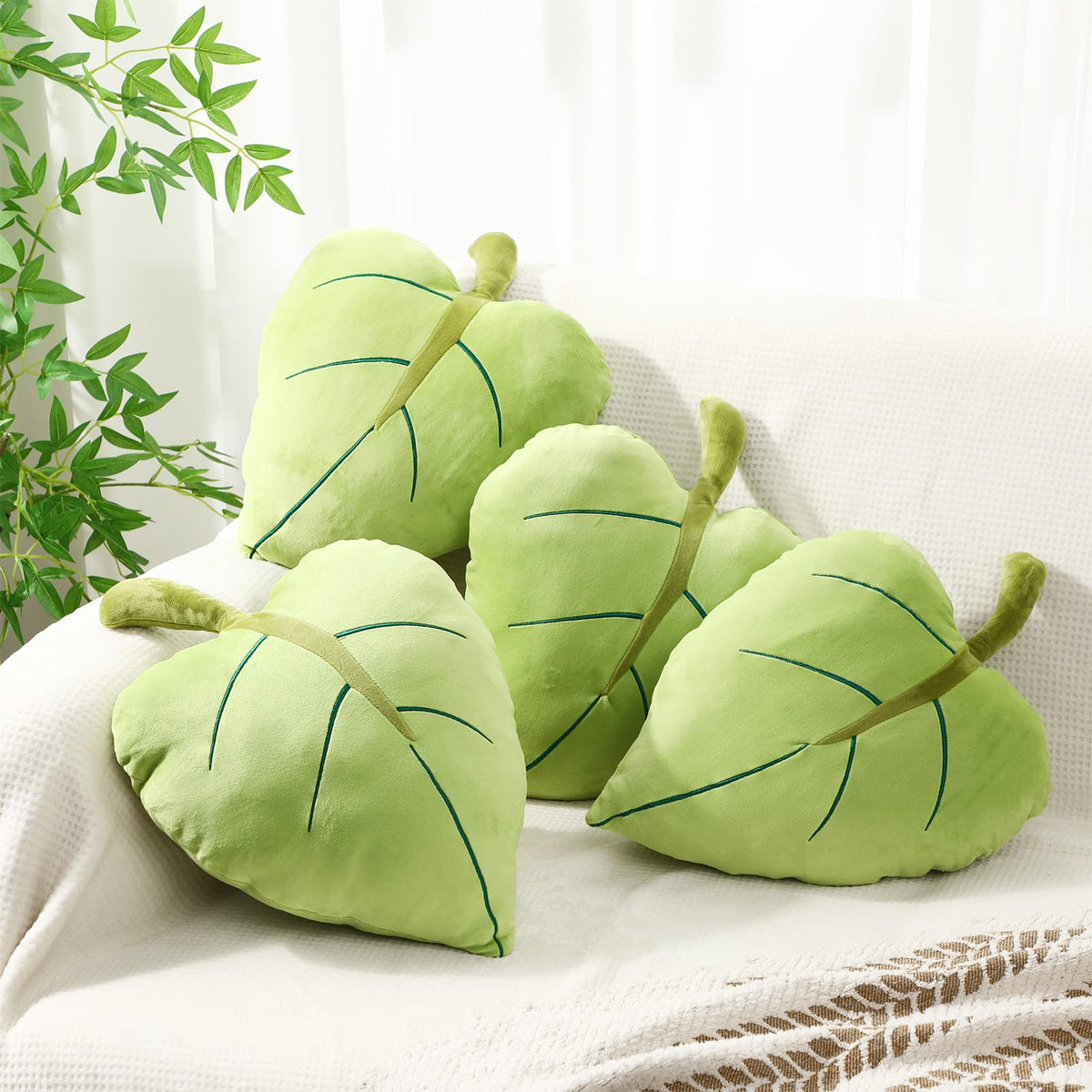 2 Pack 3D Leaf Decorative Throw Pillows Set, Leaf