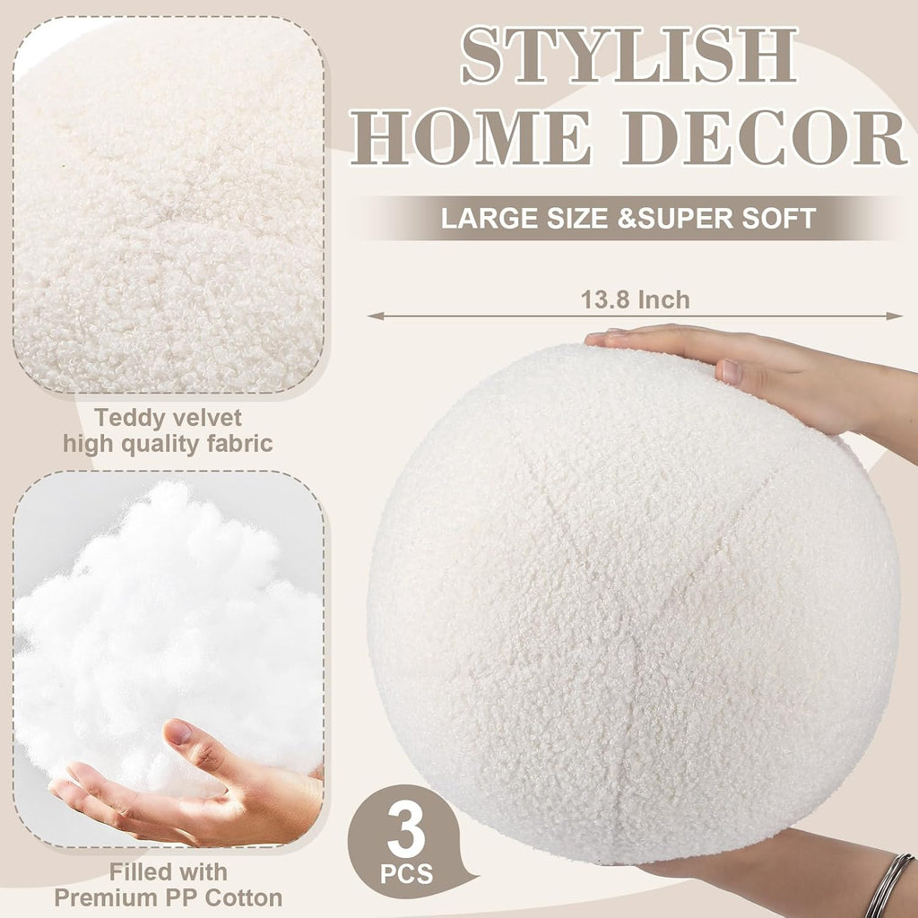 Suzile 3 Pack Ball Pillows, 13.8 Inch Round Throw Pillows,White