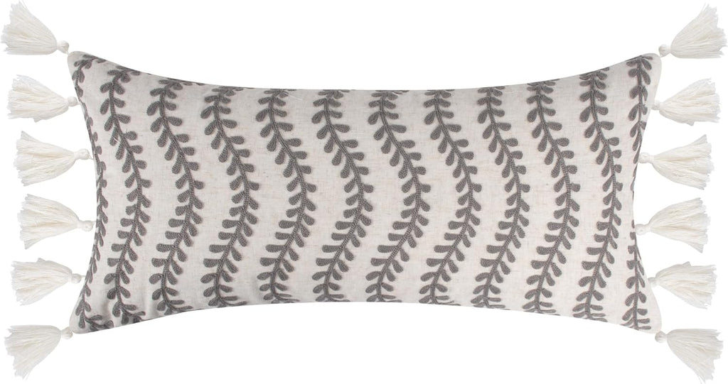 Levtex Home - Ophelia - Decorative Pillow (14x 30in.) - Embroidered Tassel - Taupe, Cream - Taupe, Cream and Beige