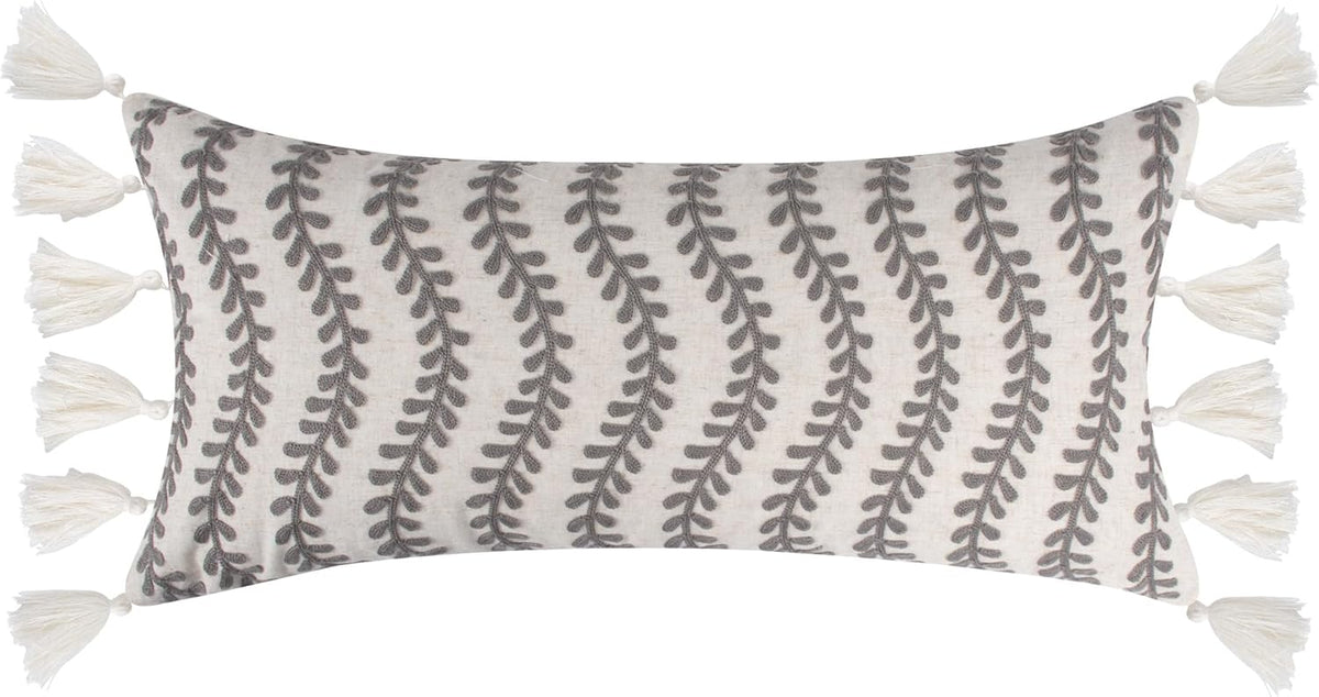 Levtex Home - Ophelia - Decorative Pillow (14x 30in.) - Embroidered Tassel - Taupe, Cream - Taupe, Cream and Beige