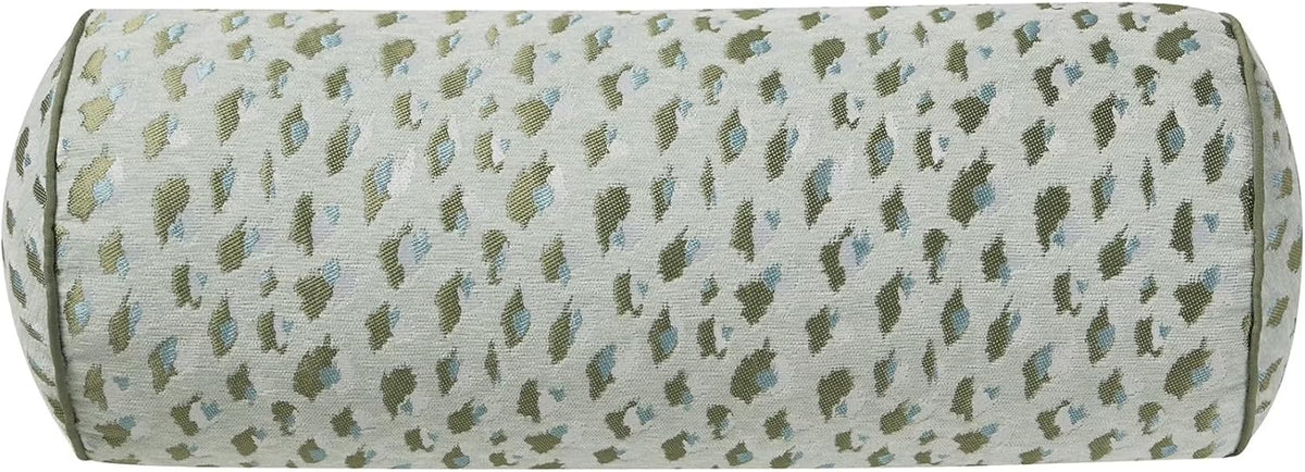 8" x 20" Green Woven Leopard Bolster Decorative Pillow