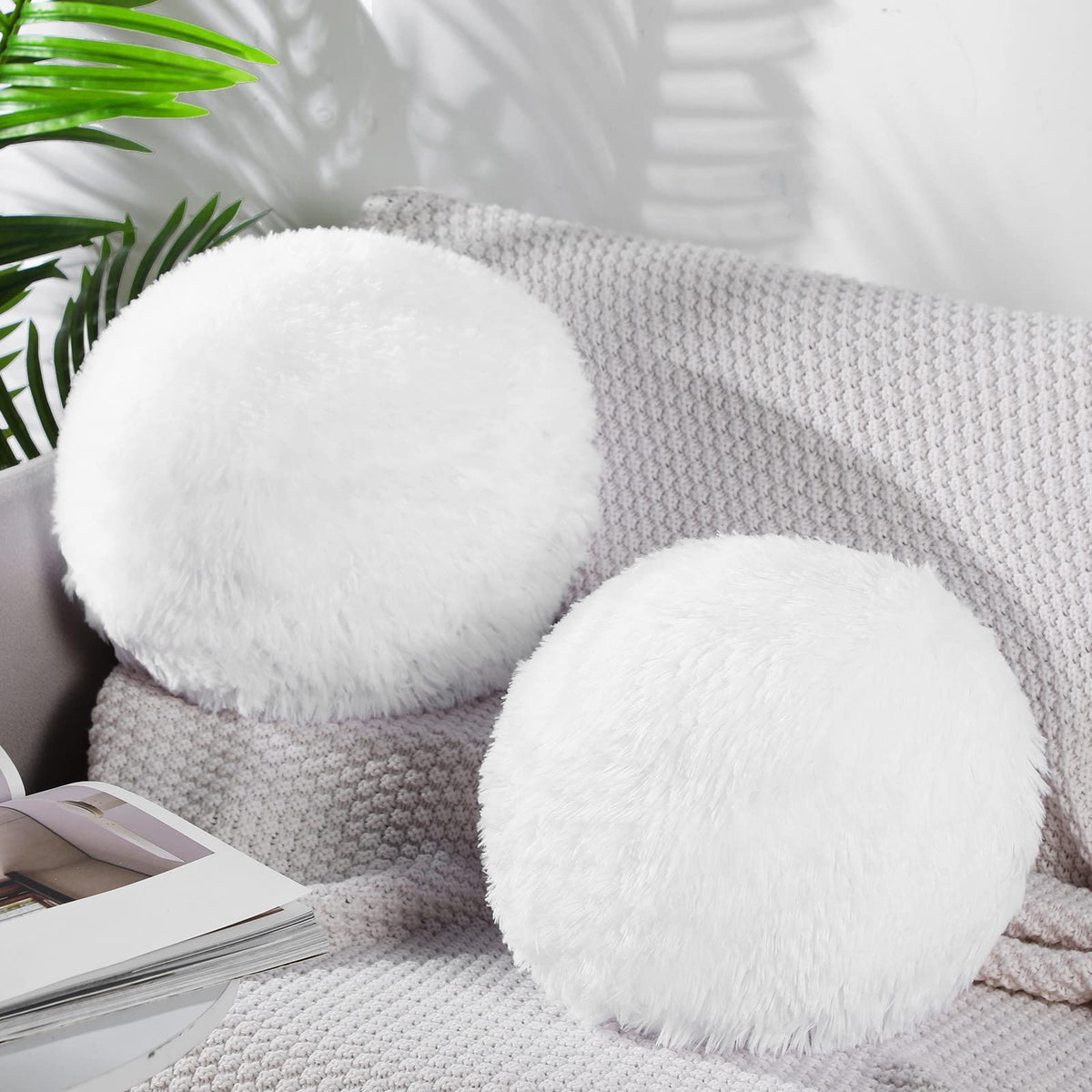 Black Round Ball Throw Pillow Plush Fluffy 10 Inch