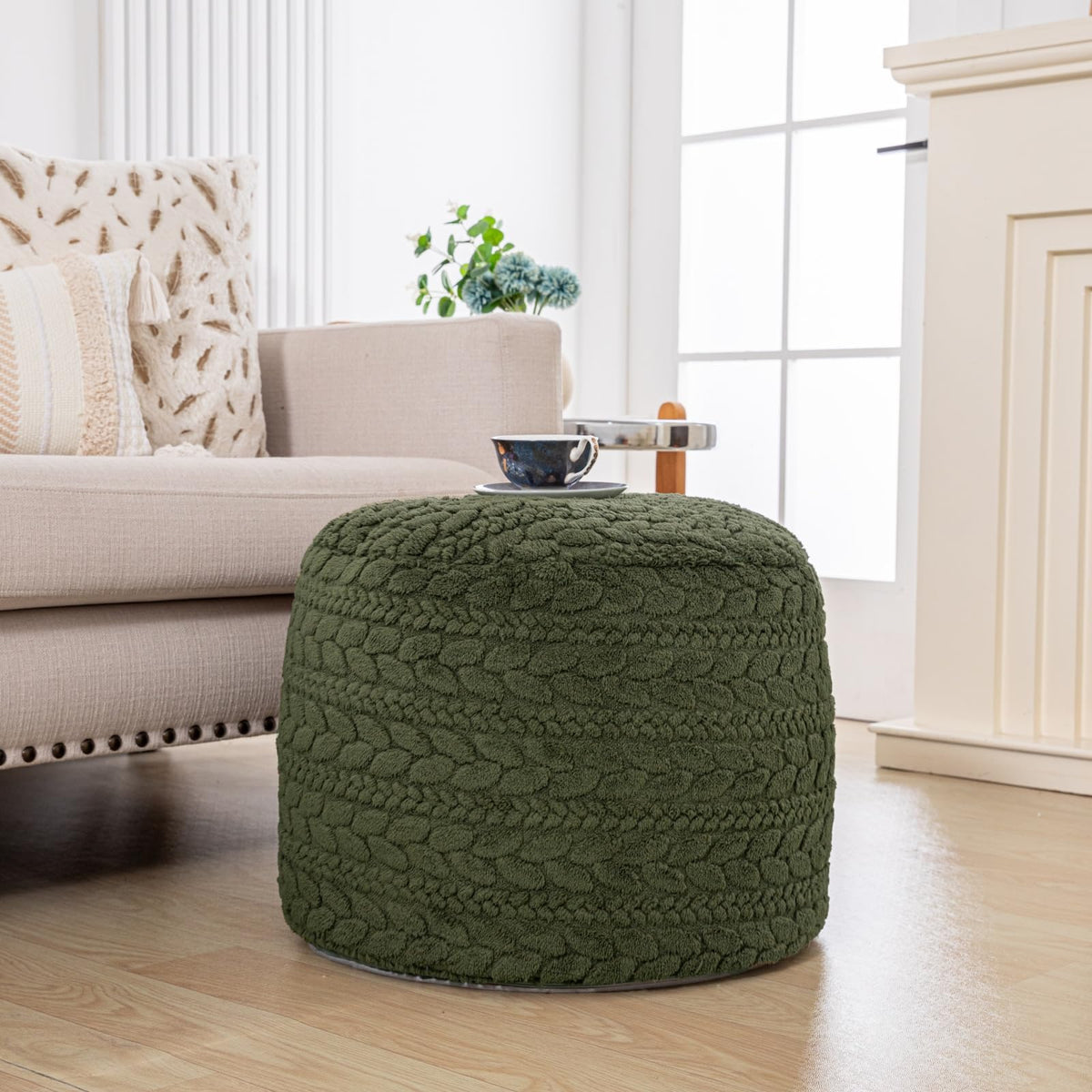 Asuprui Pouf Ottoman Unstuffed Ottoman Foot Rest No Filler Floor Pouf Soft Foot Stool 20x20x12 Inches Fuzzy Chair Floor Chair with Storage for Living Room Bedroom White