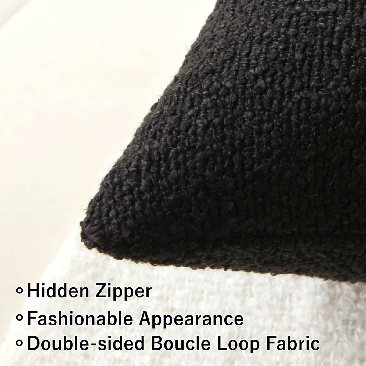 Complete Throw Pillows with Inserts, Set of 2 Decorative Throw Pillow-Boucle-18 x 18"-Square Boho Pillows for Couch, Patio, Bed, Sofa Decor (Black, 18" x 18"(Pack of 2))