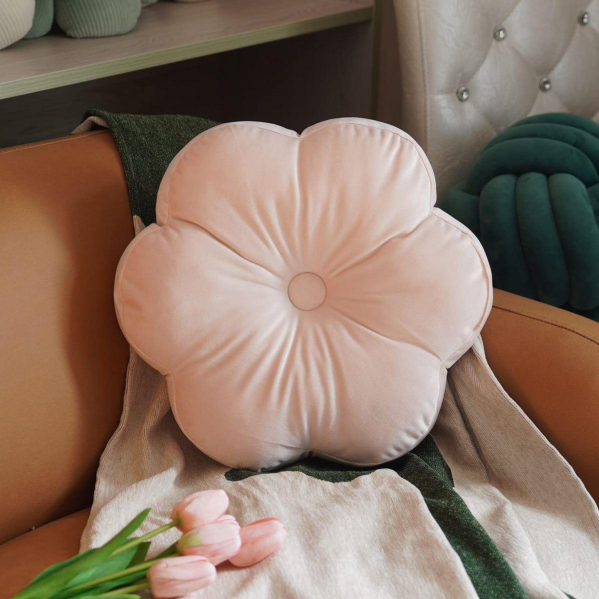 ARTMAGIC Flower Shaped Throw Pillow Velvet Cute Decorative Throw Pillows