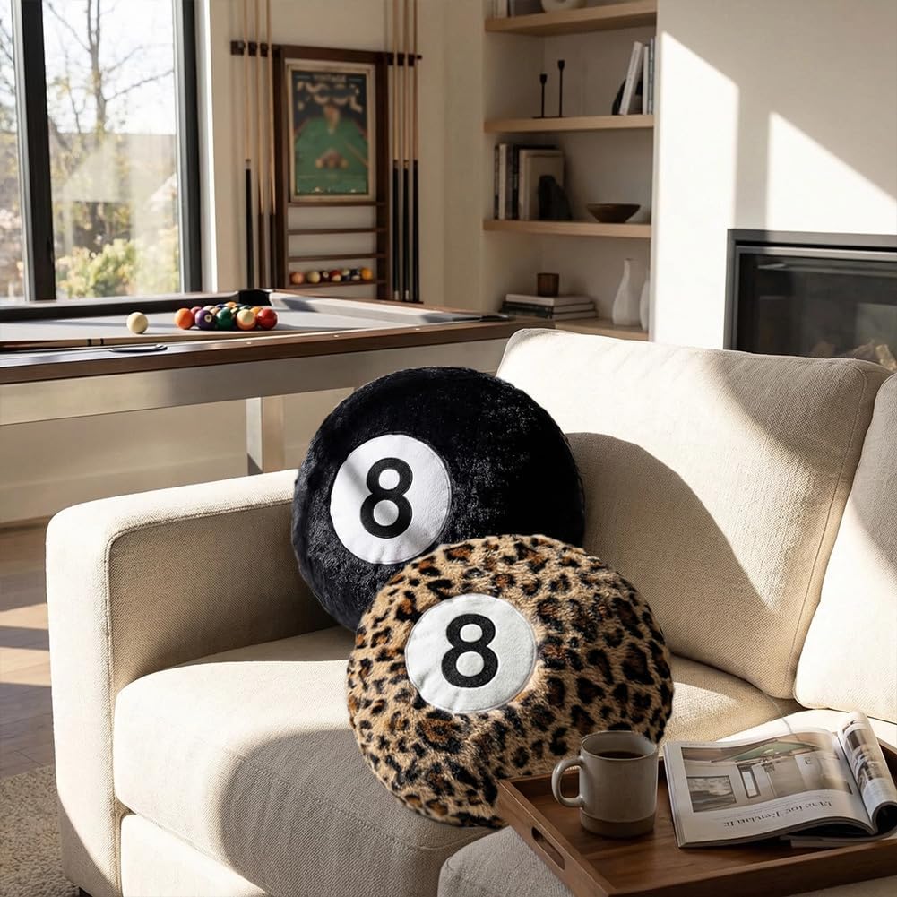 Cheetah 8 Ball Pillow - 14 Inch Leopard Print Throw Pillow, Soft Faux Fur Round Decorative Cushion for Home Bed, Sofa, Couch, Bedroom & Living Room (Cheetah)