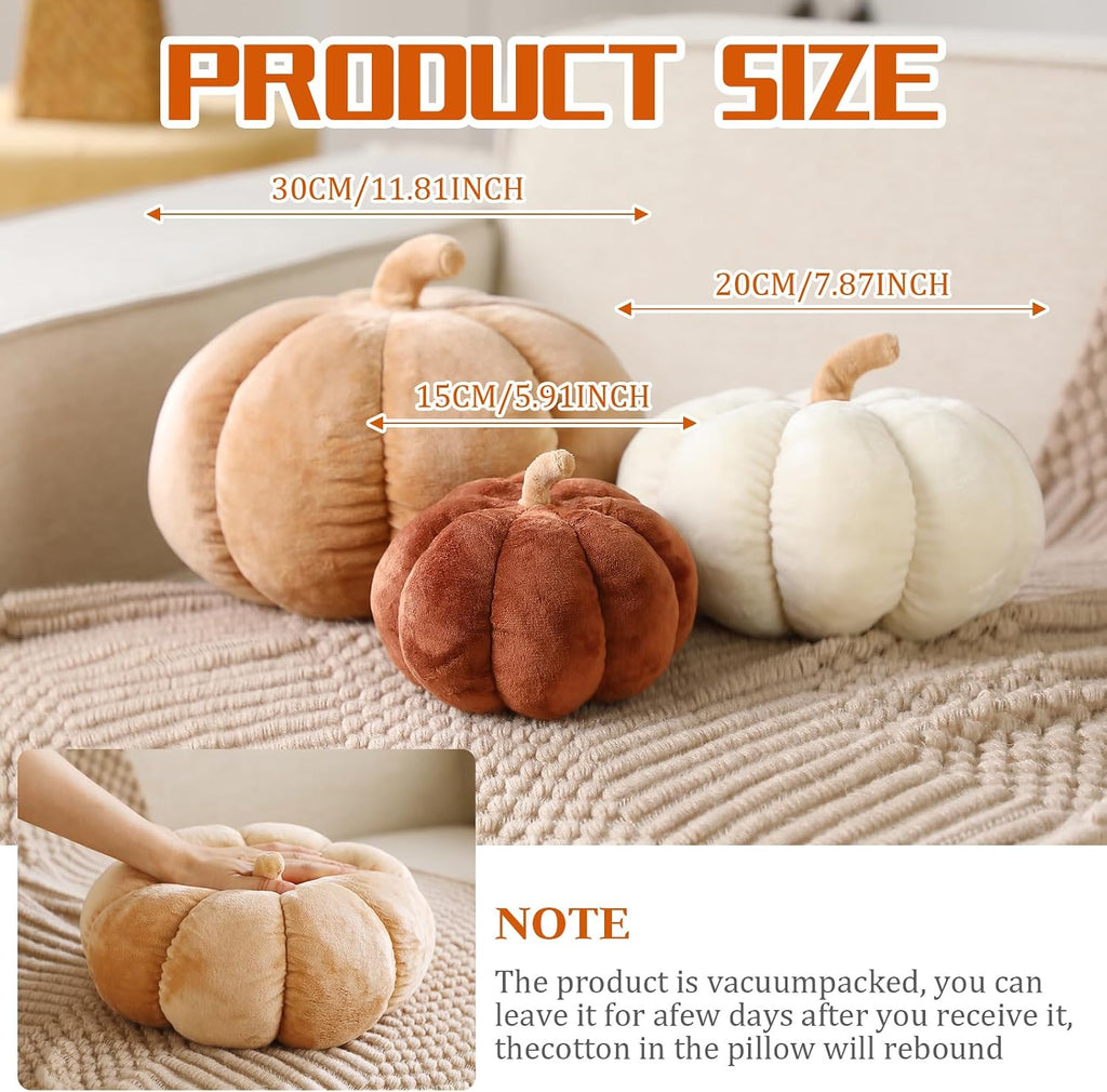 Geelin 3 Pcs Fall Pumpkin Throw Pillows Cozy Fall Decor, Brown, Velvet