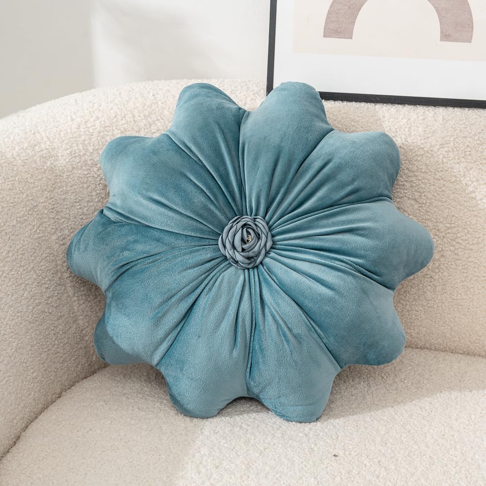 15.7 Inches Round Throw Pillows Velvet Flower Chair Cushion for Couch Sofa Chair Bed Home Decoration