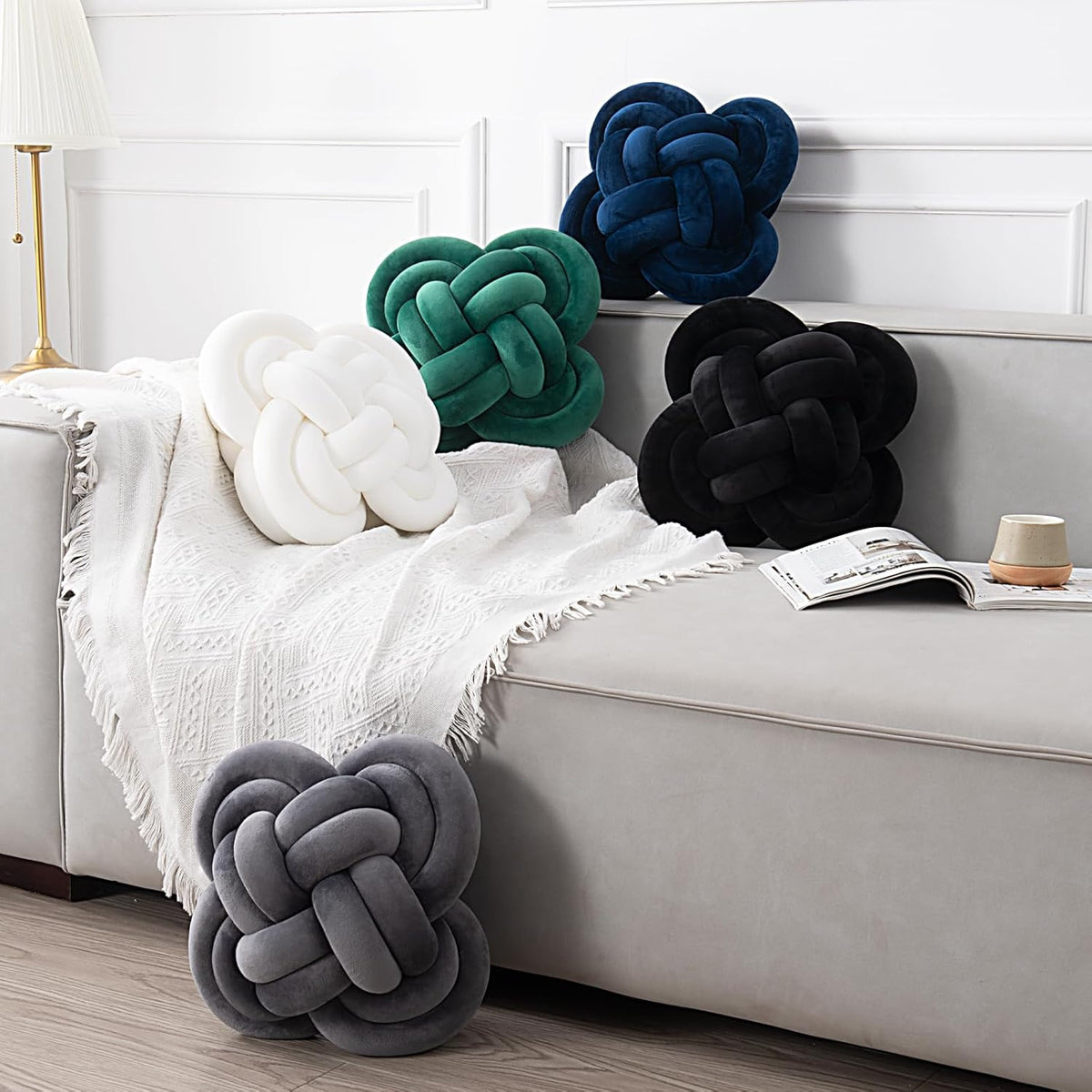 Knot Pillow, Decorative Throw Pillows with Soft Plush for Couch, 12" Knotted Pillows Black Dorm Room Decor Knot Pillow Ball Decorative Cushion for Bed Living Room