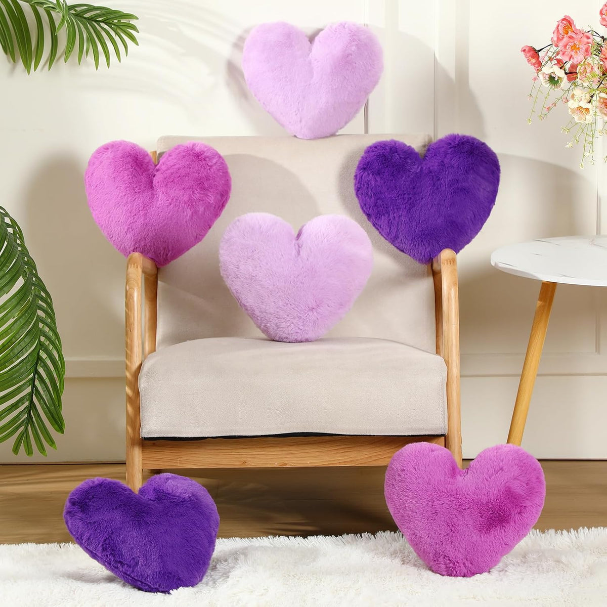 Liliful 6 Pcs Purple Heart Decorative Pillows