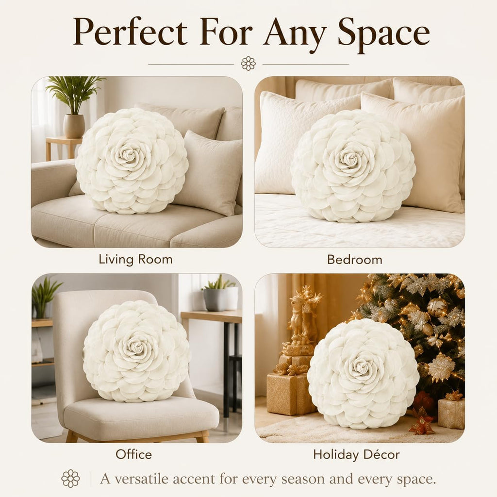 Fennco Styles Eva's Flower Garden Decorative Filled Throw Pillow 13" Round - Floral Accent Pillow for Home, Couch, Bed, Living Room, Holiday and Office Décor (Ivory)
