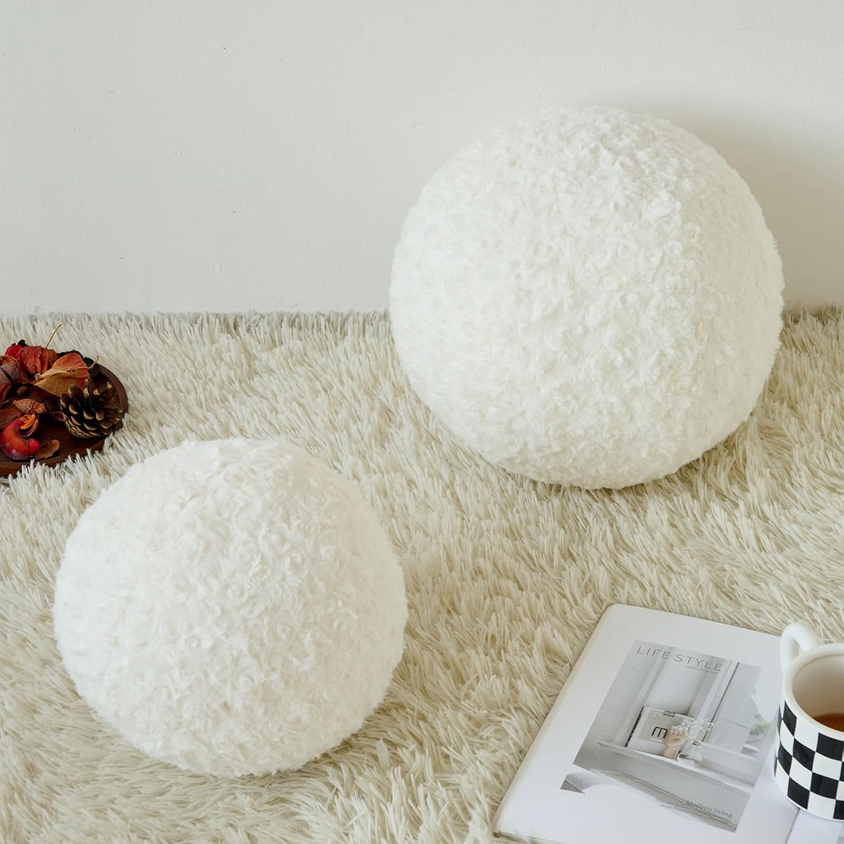 Ball Pillow, Decorative Round Pillow for Couch n, Circle Throw Pillows, Perfect Ball Pillows for Couch, Stylish Decorative Pillows, Versatile Round Throw Pillow (White, Mini-8.6 Inches)