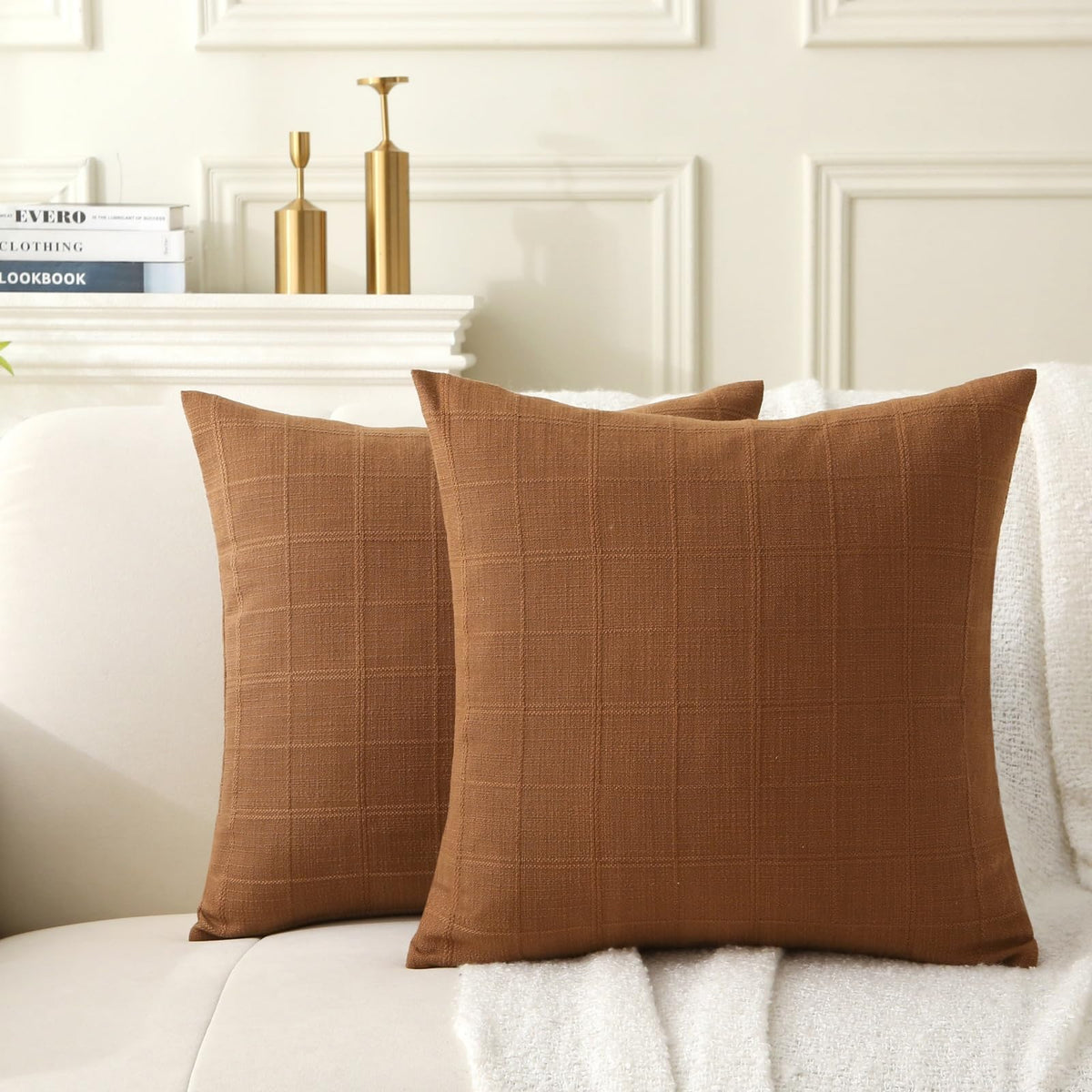 18" x 18" Decorative Throw Pillow with Inserts, Set of 2 Modern Neutral Farmhouse Vintage Throw Pillows, Square Boho Pillow for Couch, Bed, Sofa Decor (Beige, 18" x 18"(Pack of 2))