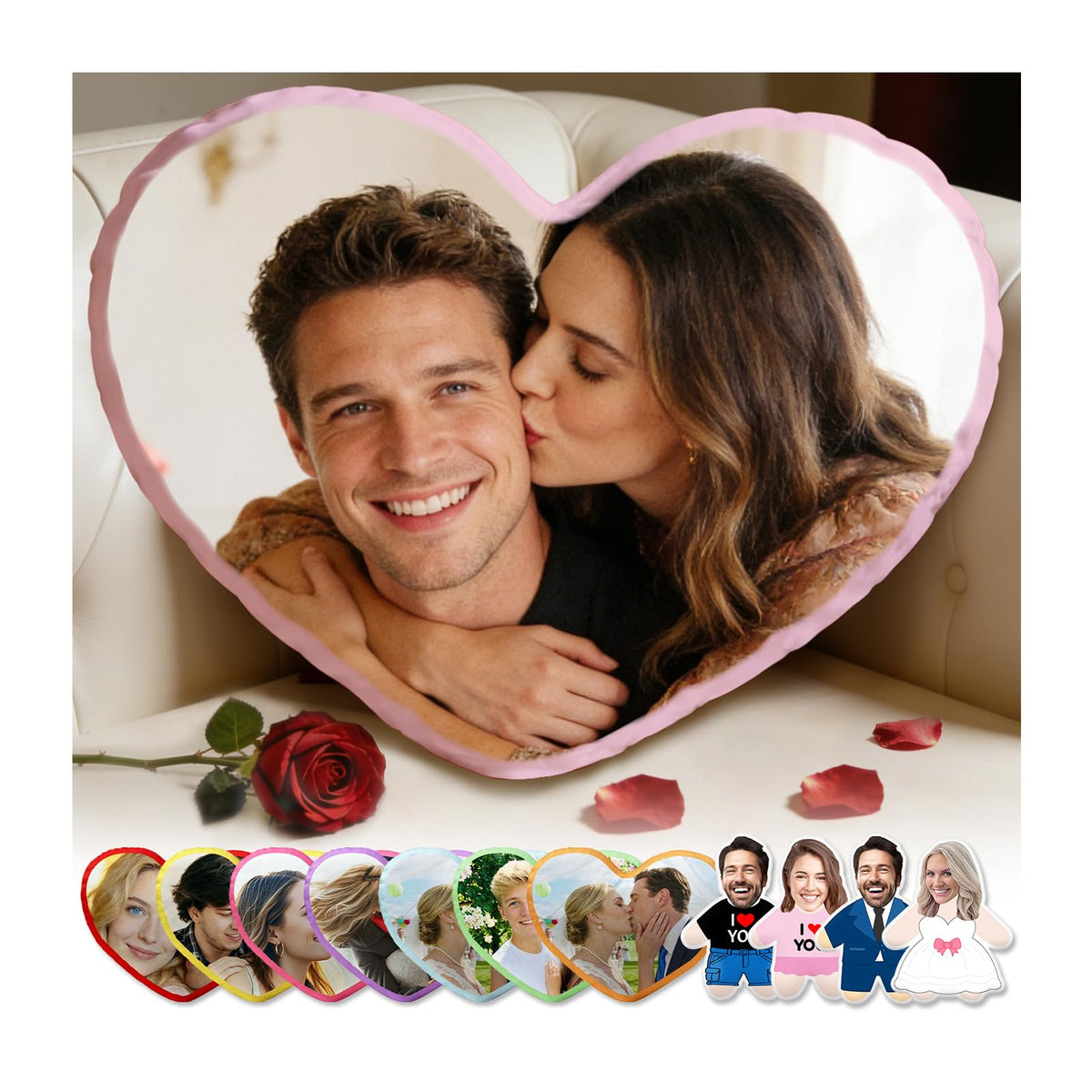 Custom Face Pillow Personalized Photo Plush Doll with Picture, Customized Pet Stuffed Pillow Funny Christmas Birthday Valentines Day Gifts for Couple Family