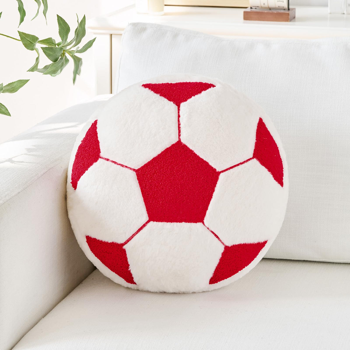 Baseball Pillow,12" Baseball Shaped Pillow Floor Cushion Seating Cushion with Faux Rabbit Fur,Round Ball Throw Pillow Room Décor for Sofa Couch Living Room