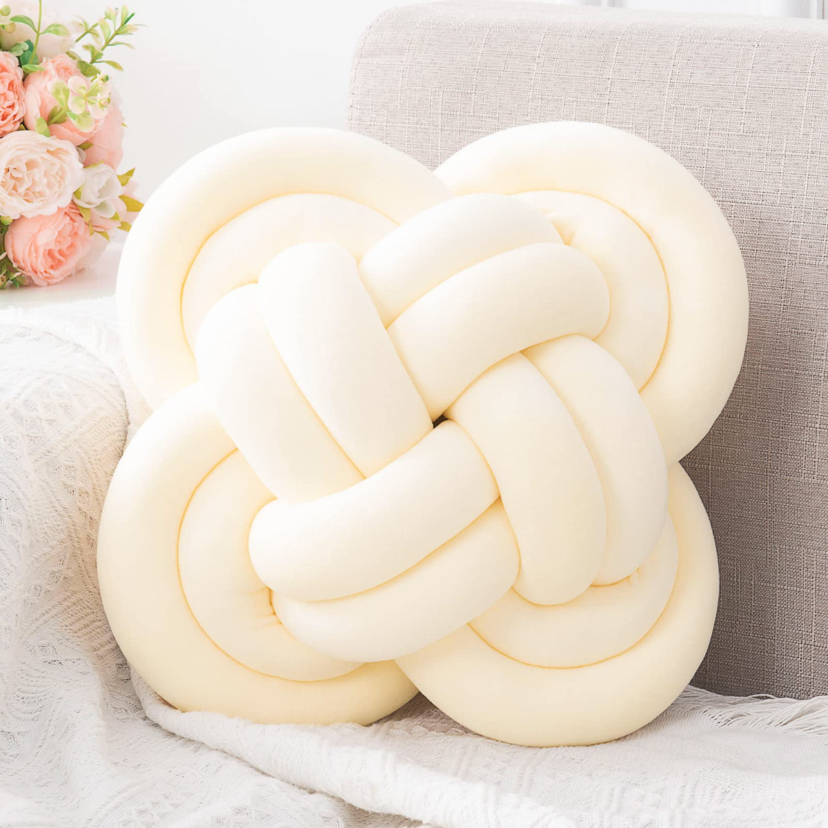Knot Pillow, Decorative Throw Pillows with Soft Plush for Couch, 12" Knotted Pillows Black Dorm Room Decor Knot Pillow Ball Decorative Cushion for Bed Living Room