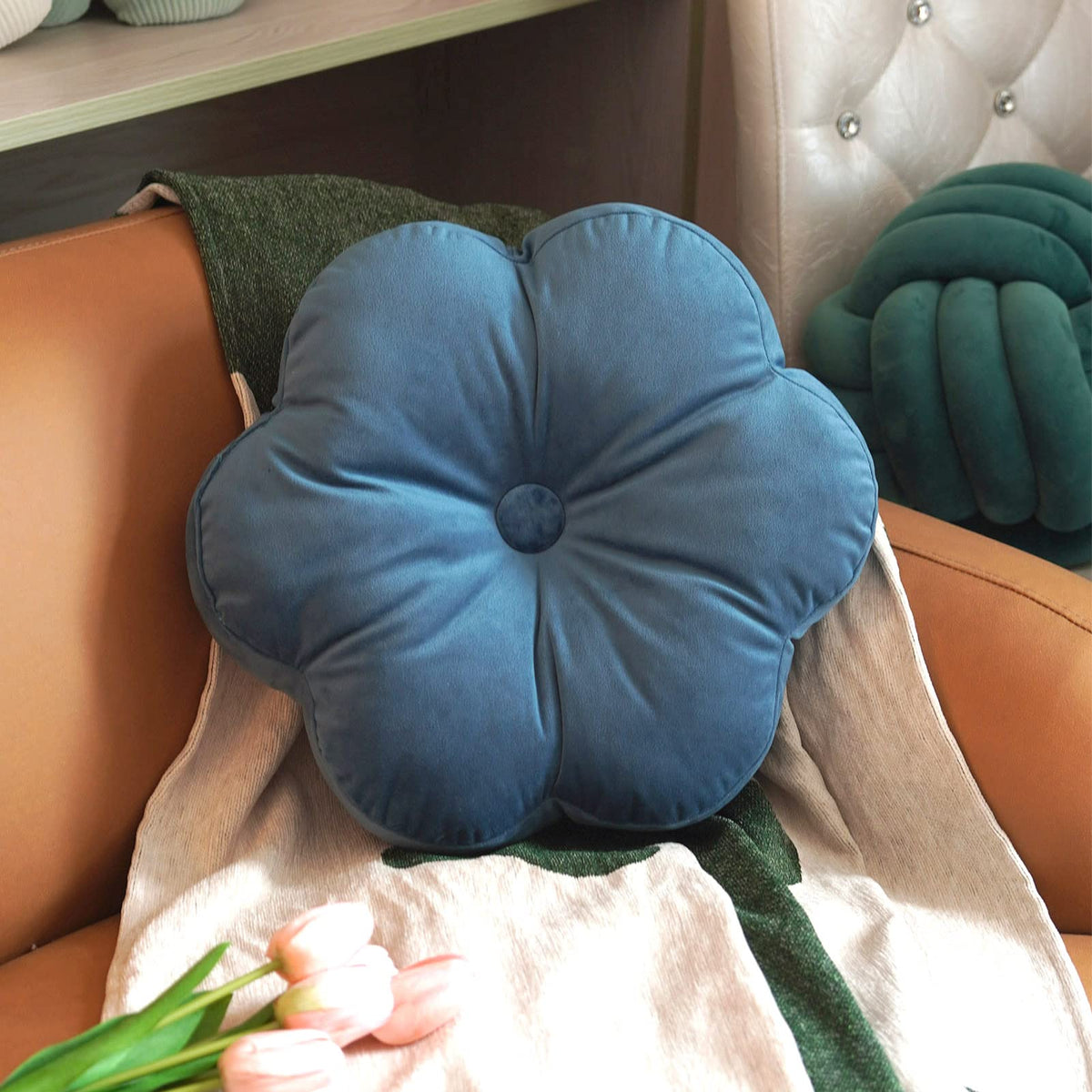 ARTMAGIC Flower Shaped Throw Pillow Velvet Cute Decorative Throw Pillows