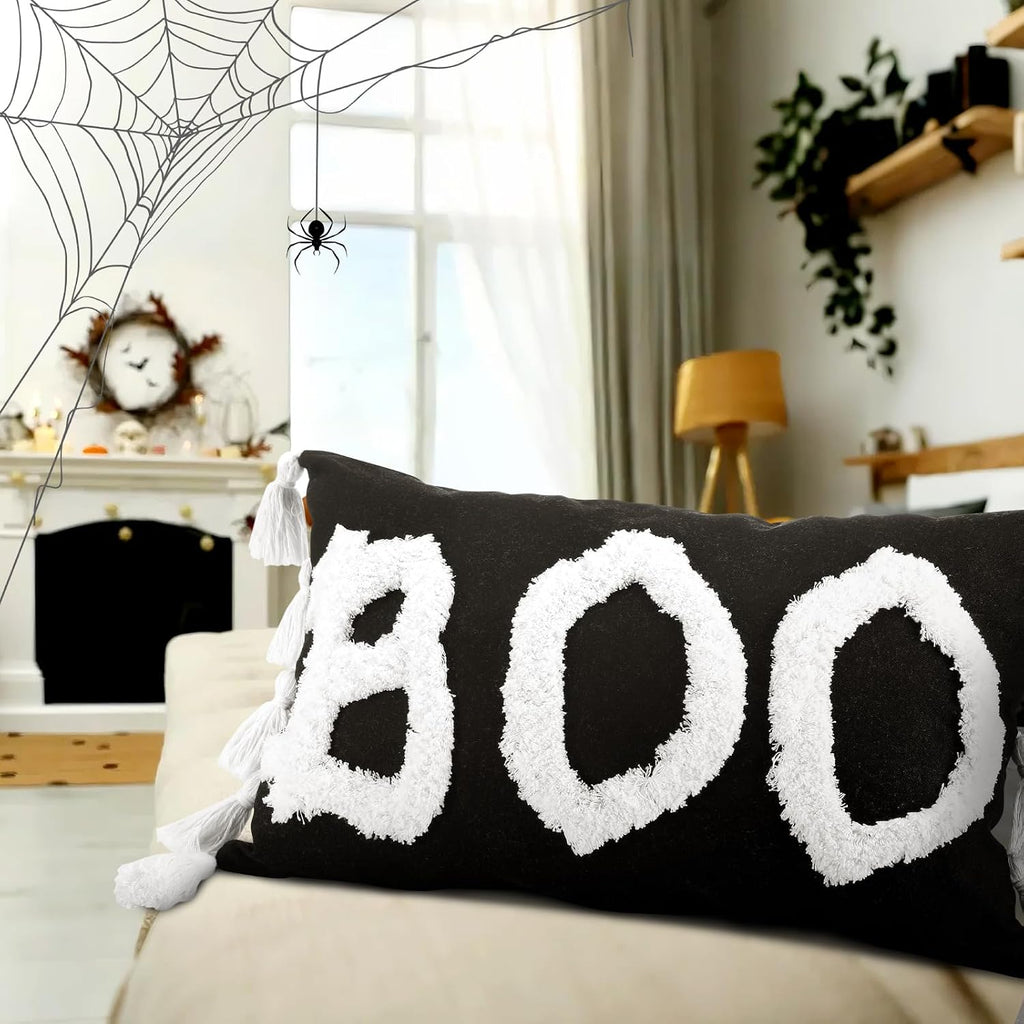 Yuntau Halloween Lumbar Pillow Covers, 12 x 20 Inch Boo Throw Pillow Case