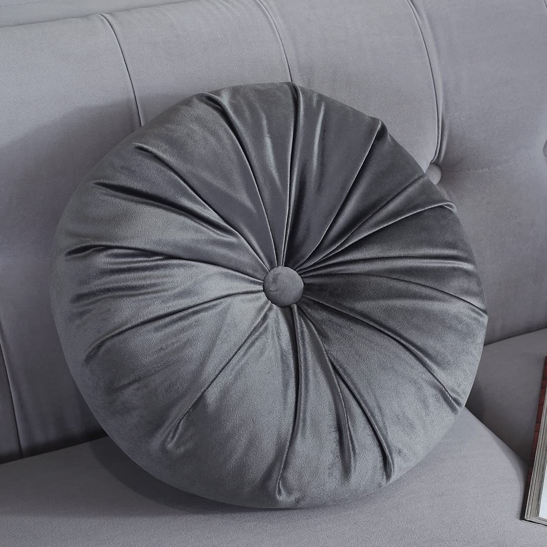 vctops Round Velvet Solid Color Chair Cushion Pumpkin Pleated Throw Pillow Home Decorative Floor Pillow Diameter 15" Gold Yellow