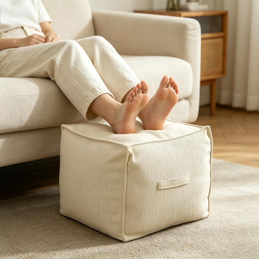 Unstuffed Pouf Ottoman Cover for Living Room