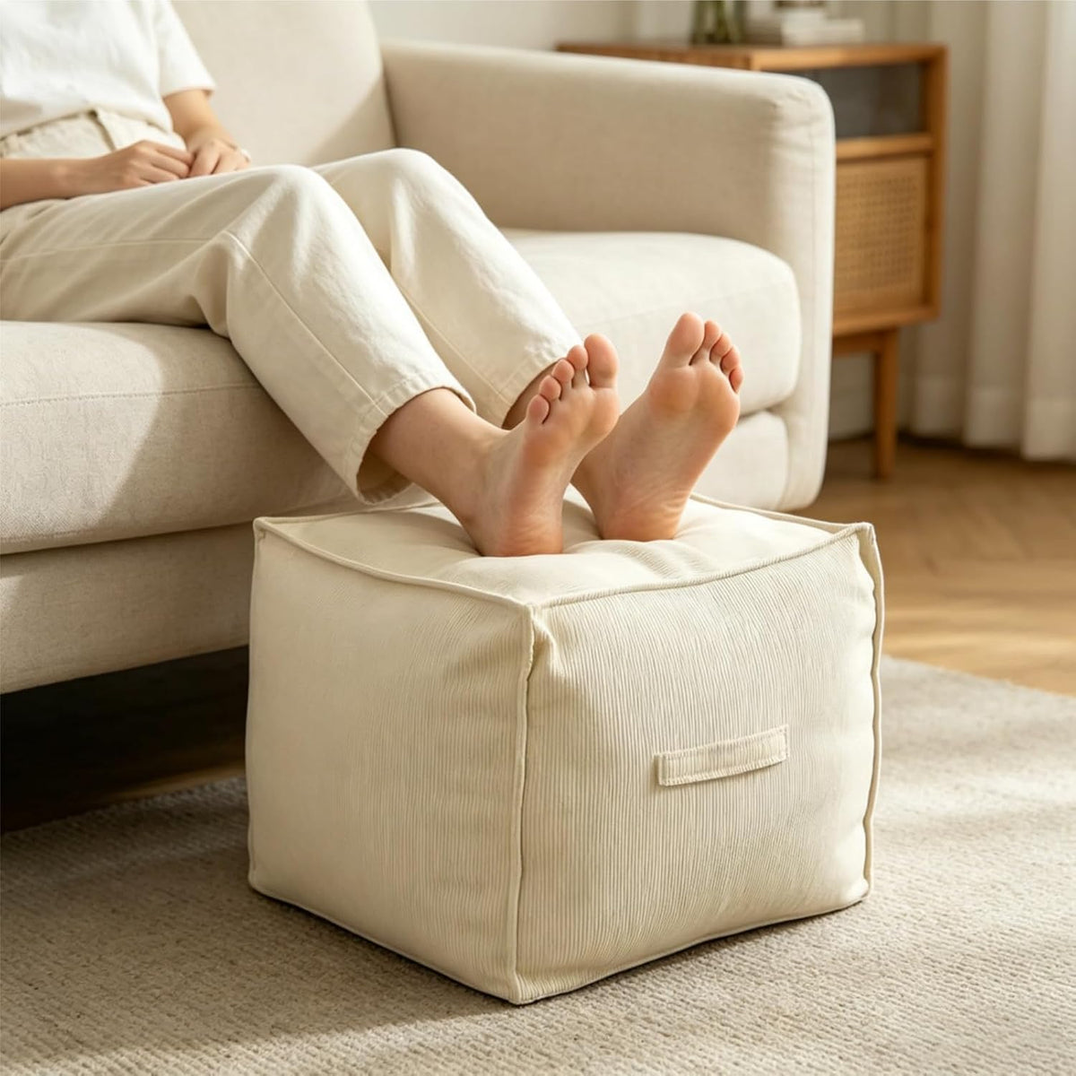 Unstuffed Pouf Ottoman Cover for Living Room