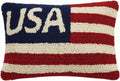 Peking Handicraft USA Flag Red White Blue Patriotic Mini Hooked Wool Pillow - 8" x 12"