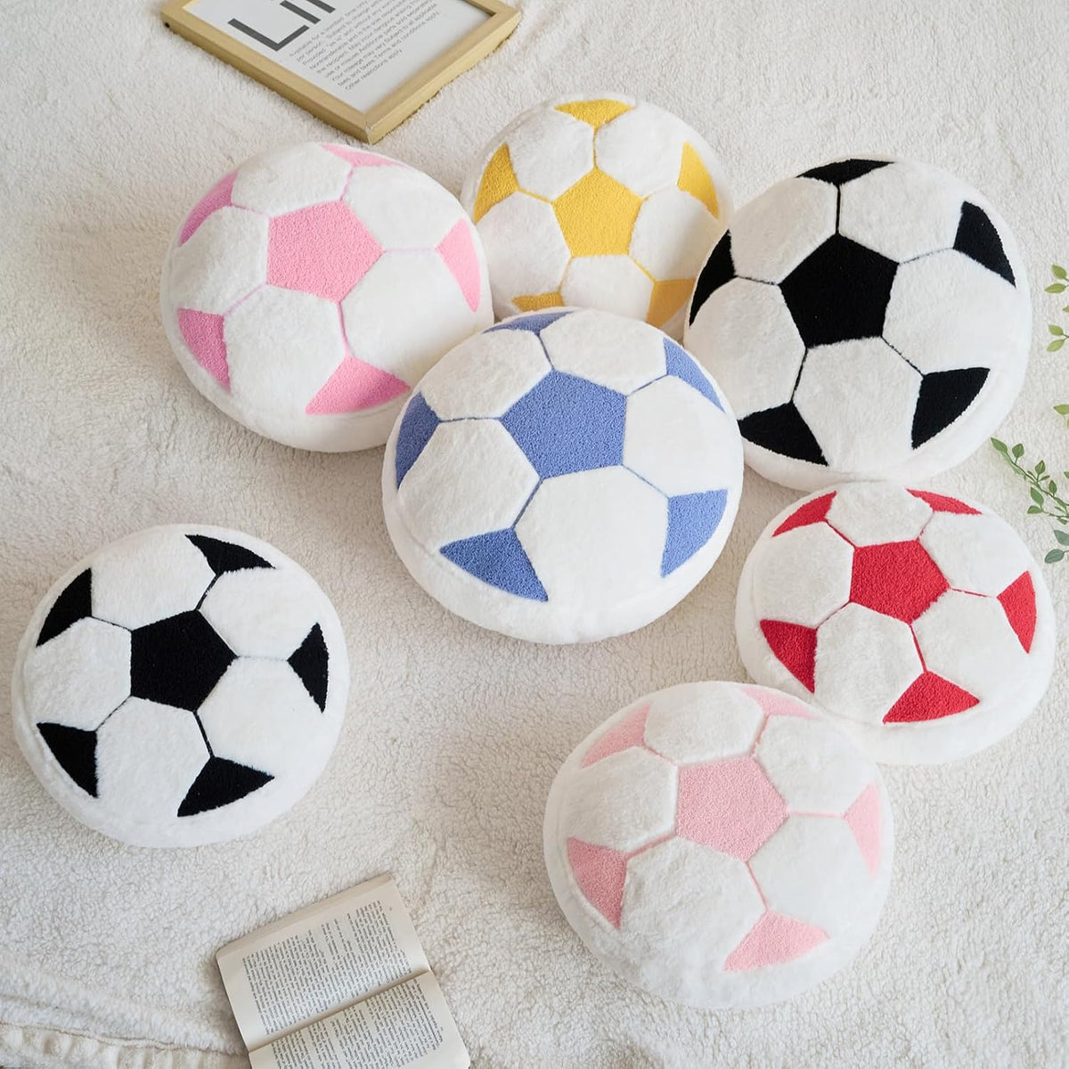Baseball Pillow,12" Baseball Shaped Pillow Floor Cushion Seating Cushion with Faux Rabbit Fur,Round Ball Throw Pillow Room Décor for Sofa Couch Living Room