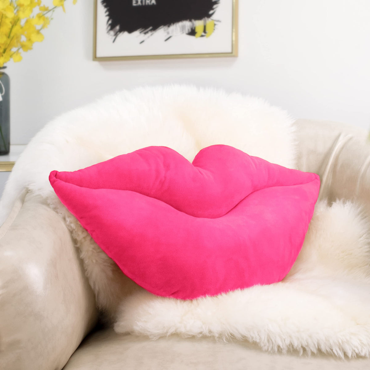 AELS 3D Large Lips Throw Pillows Smooth Soft Velvet Decorative Throw Pillows Love Pillows Cute Pillow 24 X 12 inches for Couch Sofa Bed Living Room Bedroom, Gold
