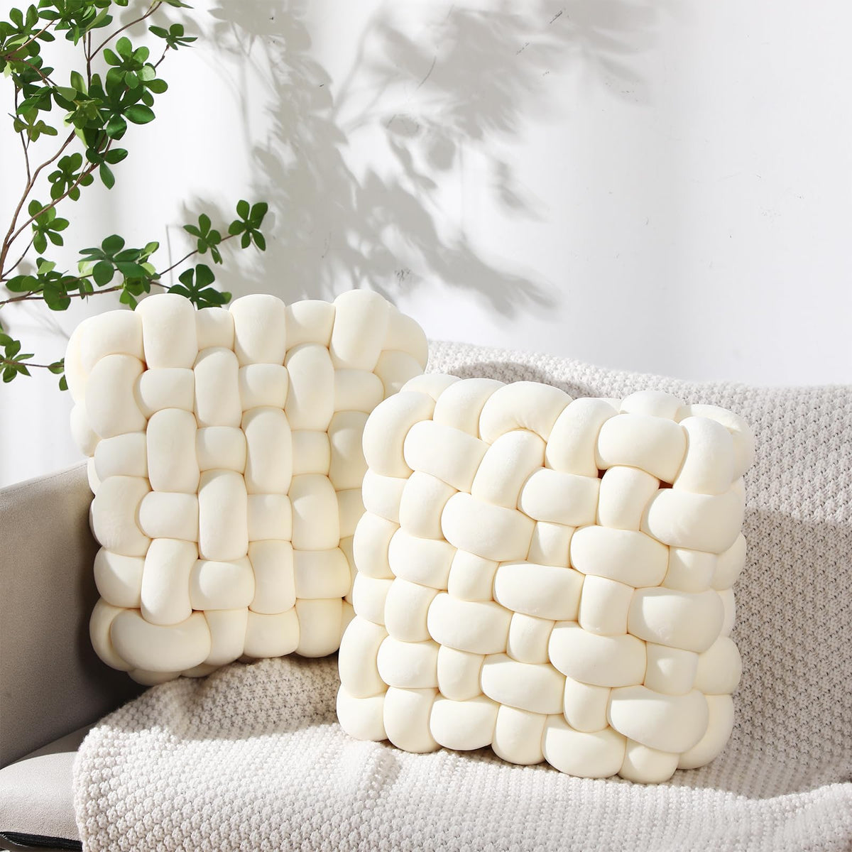 Wenqik 2 Pcs Knot Pillows Square Throw Pillow, Black, Crystal Velvet