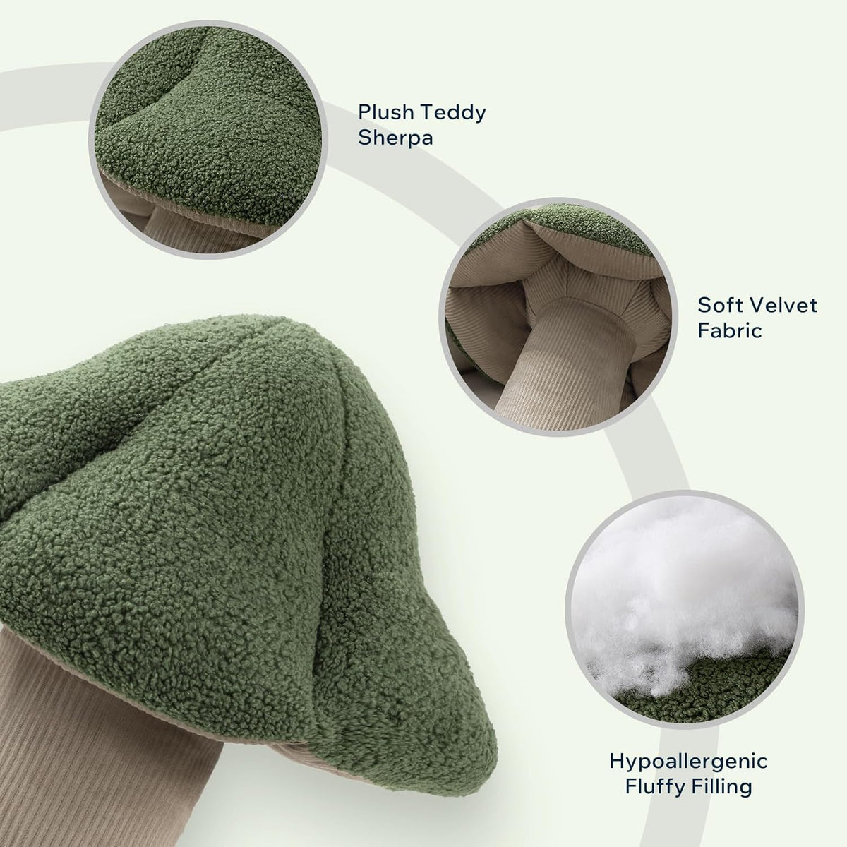 Phantoscope Mushroom Shaped Throw Pillow, Teddy Fleece Soft Mushroom Decorative Pillows Cute 3D Shaped Cushion for Couch Sofa Bed Chair, Light Green,13 x 12 inches