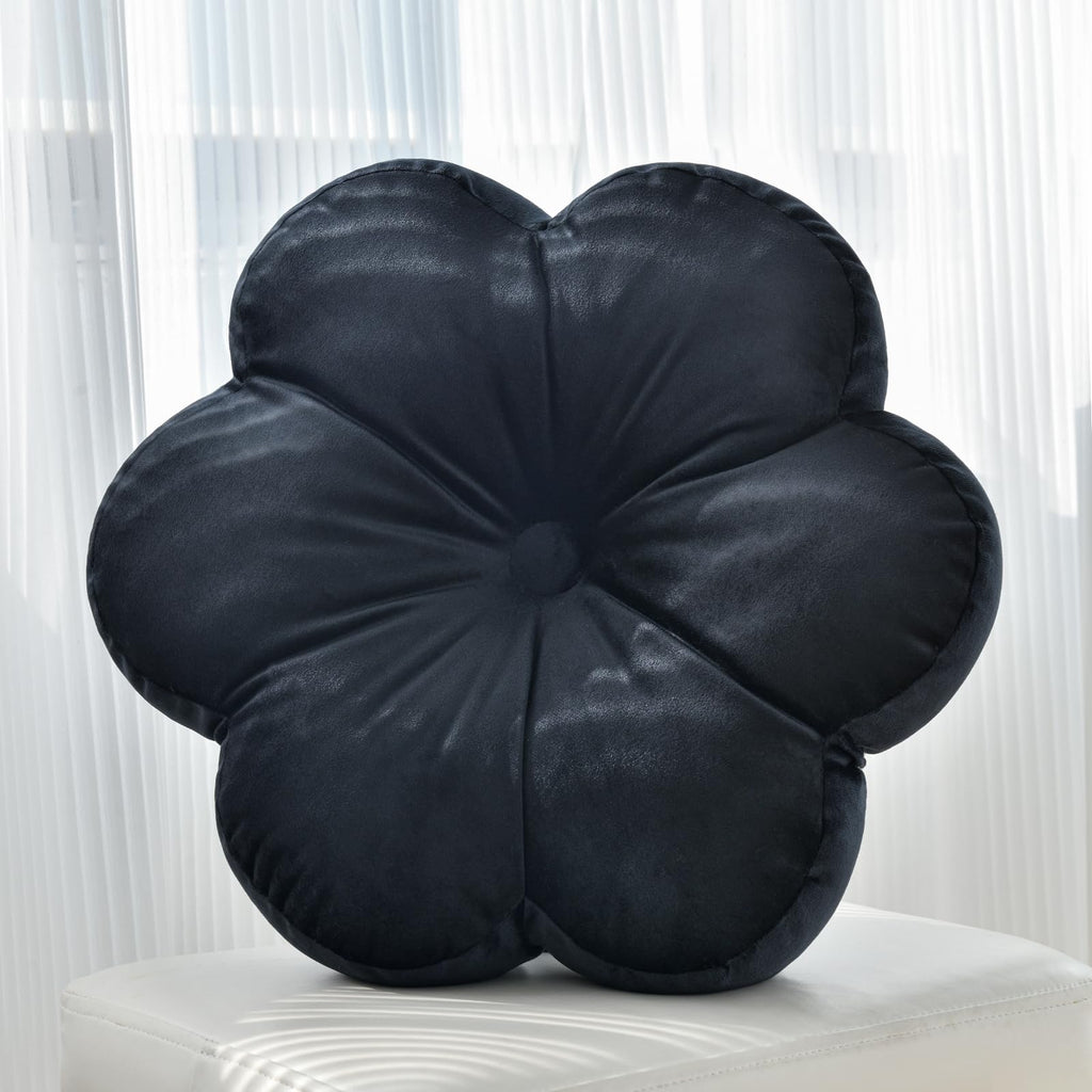 Flower Shaped Round Throw Pillow, Decorative Seat Cushion, 15", Ivory White