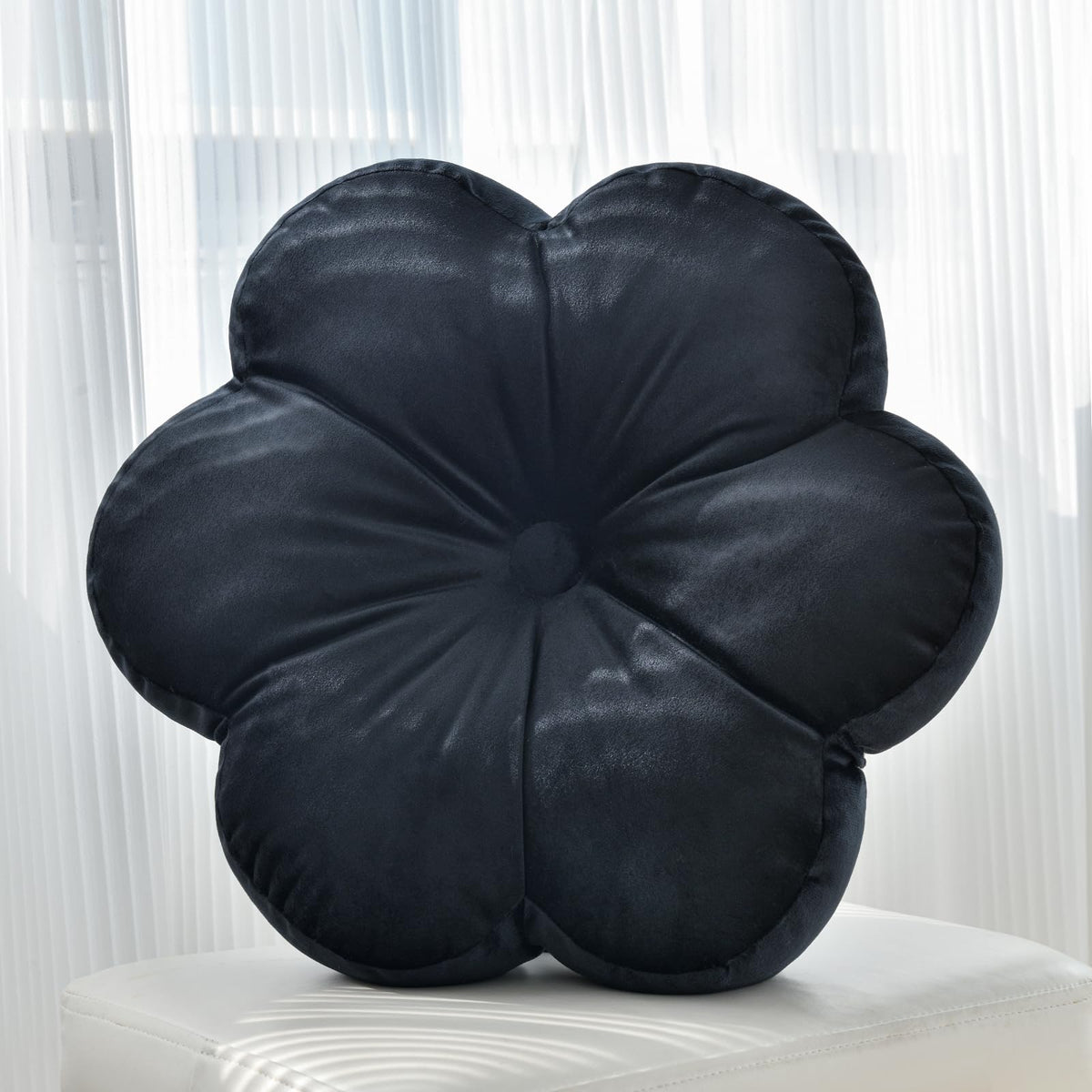 Flower Shaped Round Throw Pillow, Decorative Seat Cushion, 15", Ivory White