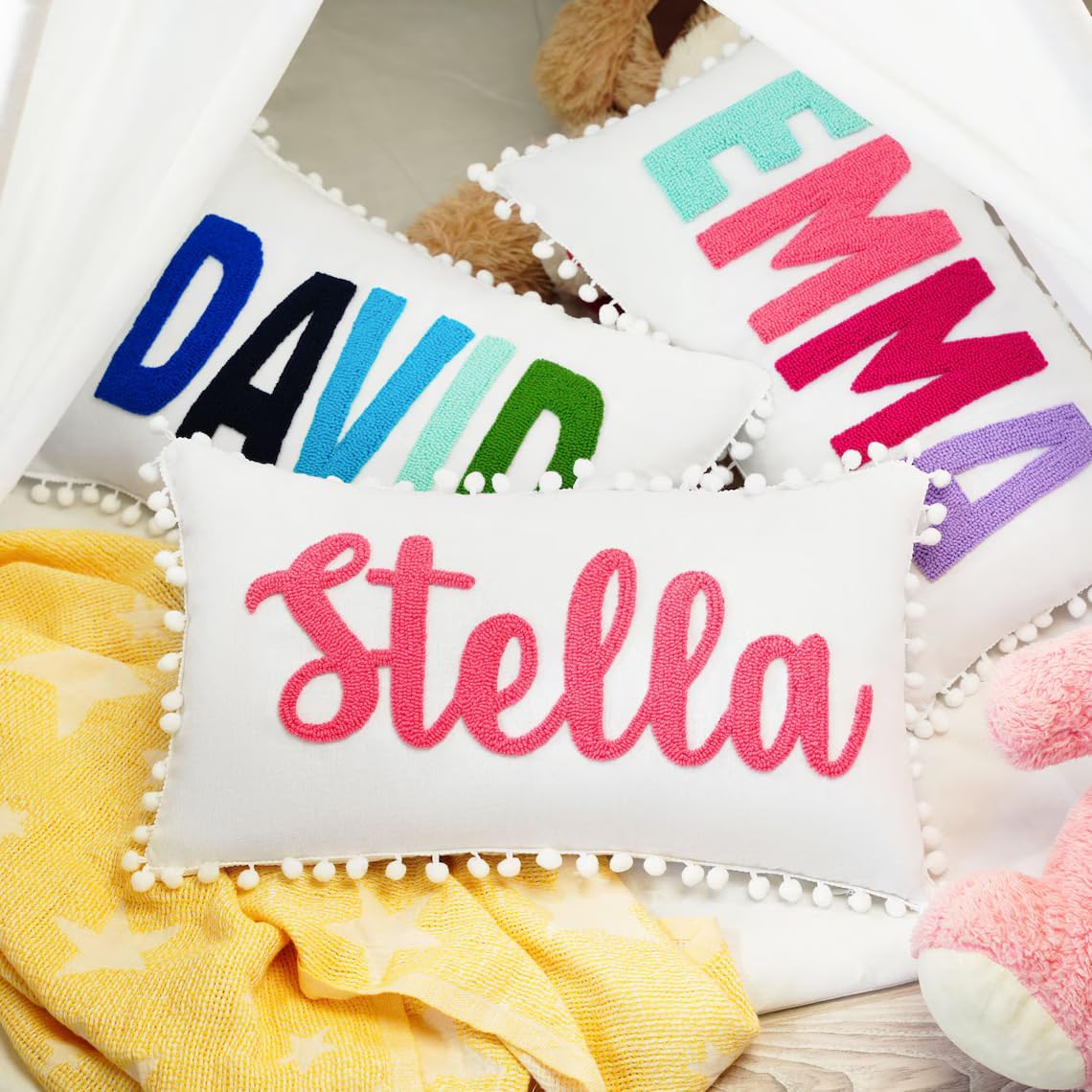 mia'spillow lab Personalized Embroidered Name Pillow for Toddler or Baby – Handmade Monogram Cushion – Custom Nursery Gift for Birthday or Baby Shower – Multiple Sizes & Colors Available