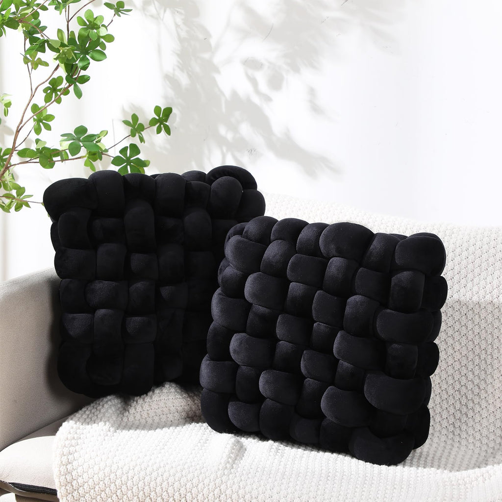 Wenqik 2 Pcs Knot Pillows Square Throw Pillow, Black, Crystal Velvet