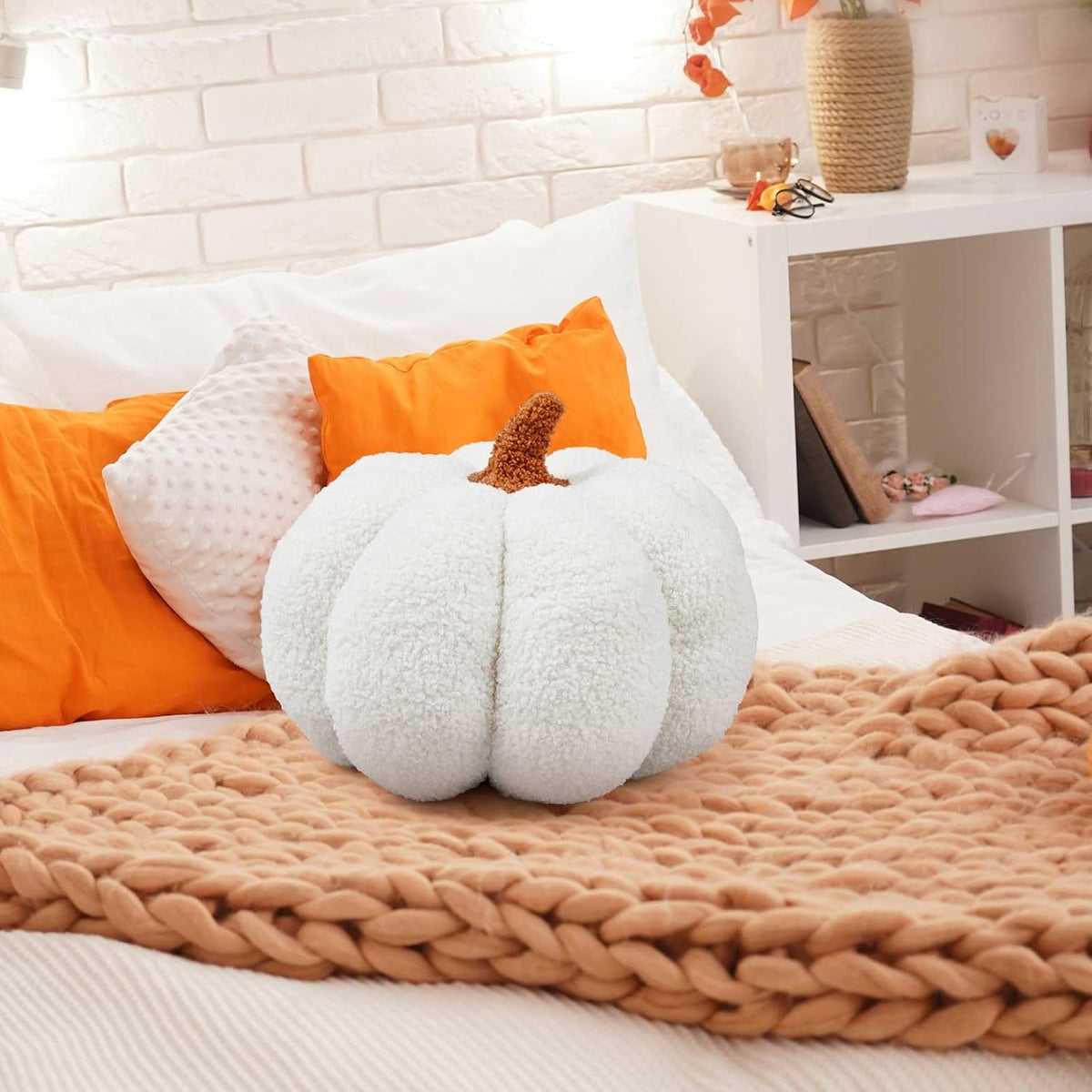Juexica Stuffed Pumpkin Pillow Fall Halloween Decor Cushion,White,Small