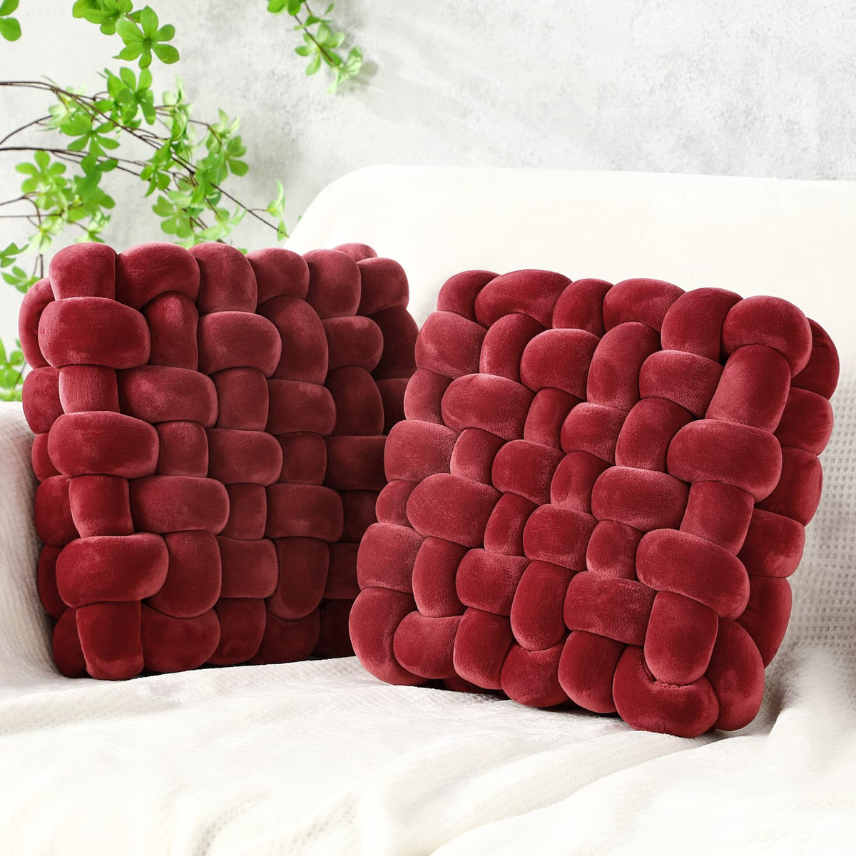 Wenqik 2 Pcs Knot Pillows Square Throw Pillow, Black, Crystal Velvet