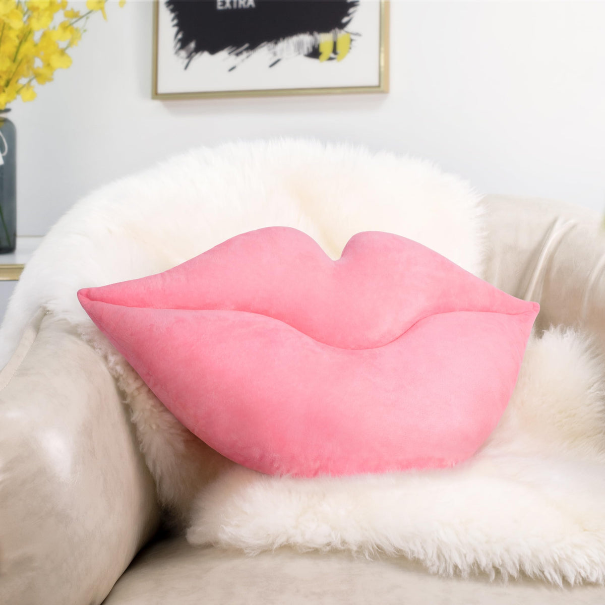 AELS 3D Large Lips Throw Pillows Smooth Soft Velvet Decorative Throw Pillows Love Pillows Cute Pillow 24 X 12 inches for Couch Sofa Bed Living Room Bedroom, Gold