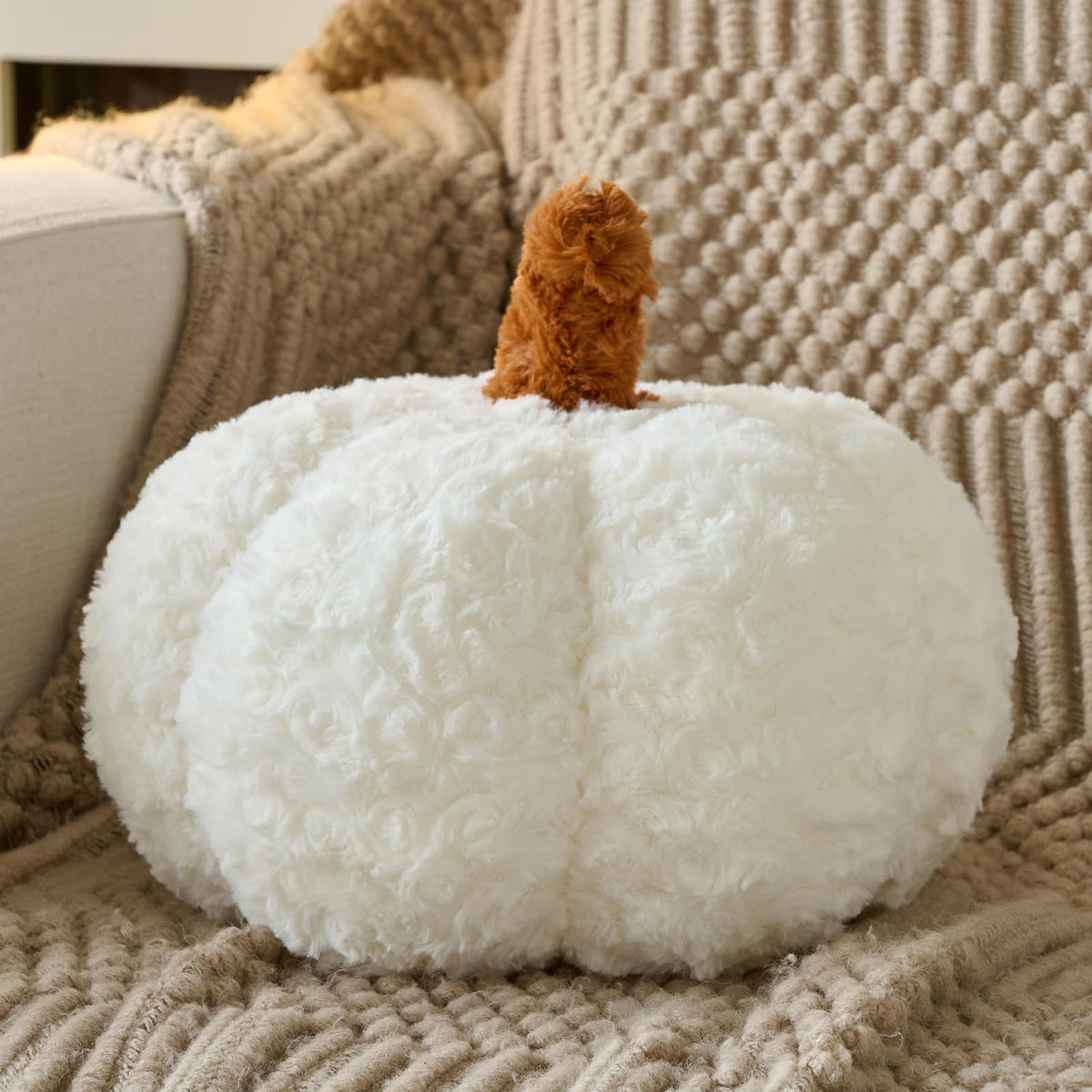 Pumpkin Pillow, Fall Decorative Pillows for Couch, Pumpkin Plush Throw Pillows for Bed (Beige, 8.6 Inches)