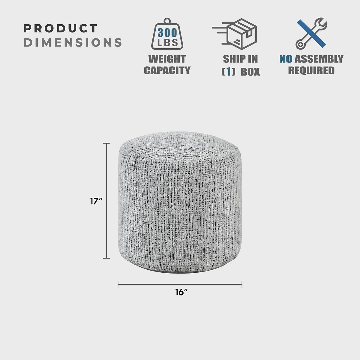 Lexicon Pouf Ottoman, Round Ottoman Foot Rest, Chenille Fabric Pouf, Small Foot Stools for Couch with Filling for Living Room/Bedroom, Multi-Color
