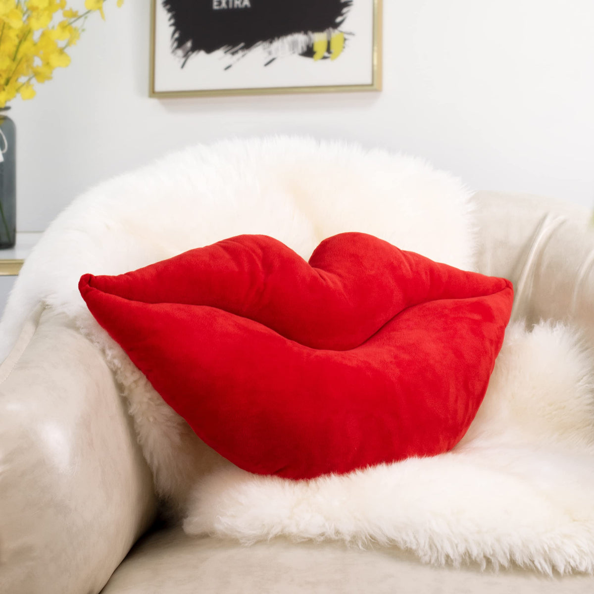 AELS 3D Large Lips Throw Pillows Smooth Soft Velvet Decorative Throw Pillows Love Pillows Cute Pillow 24 X 12 inches for Couch Sofa Bed Living Room Bedroom, Gold